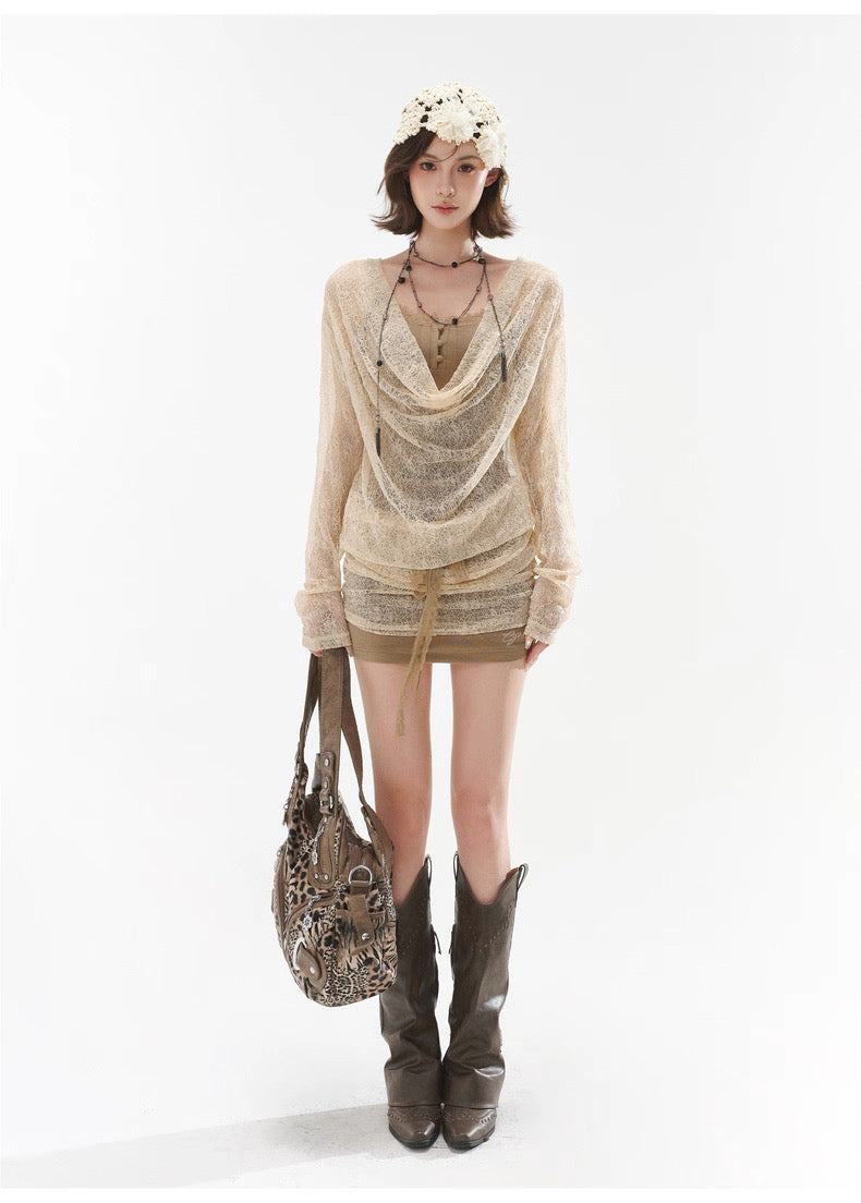 CYNR Swinging collar fake two piece camisole dresses