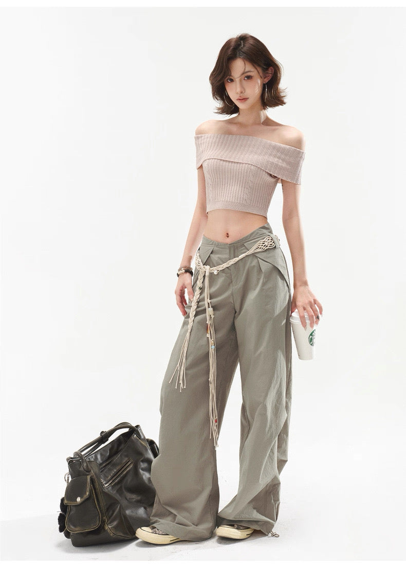 CYNR Beaded woven low waisted loose pants