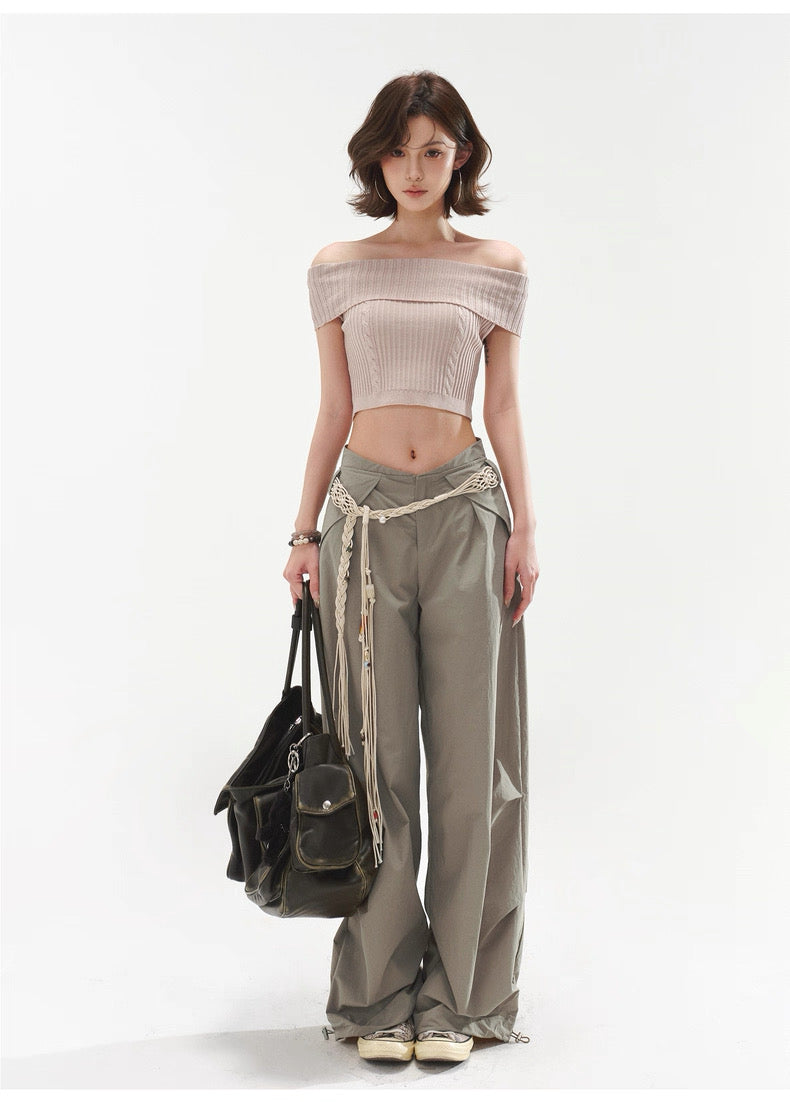 CYNR Beaded woven low waisted loose pants