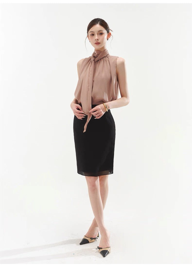 CYNR Strap hanging sleeveless top + high waisted mid skirt