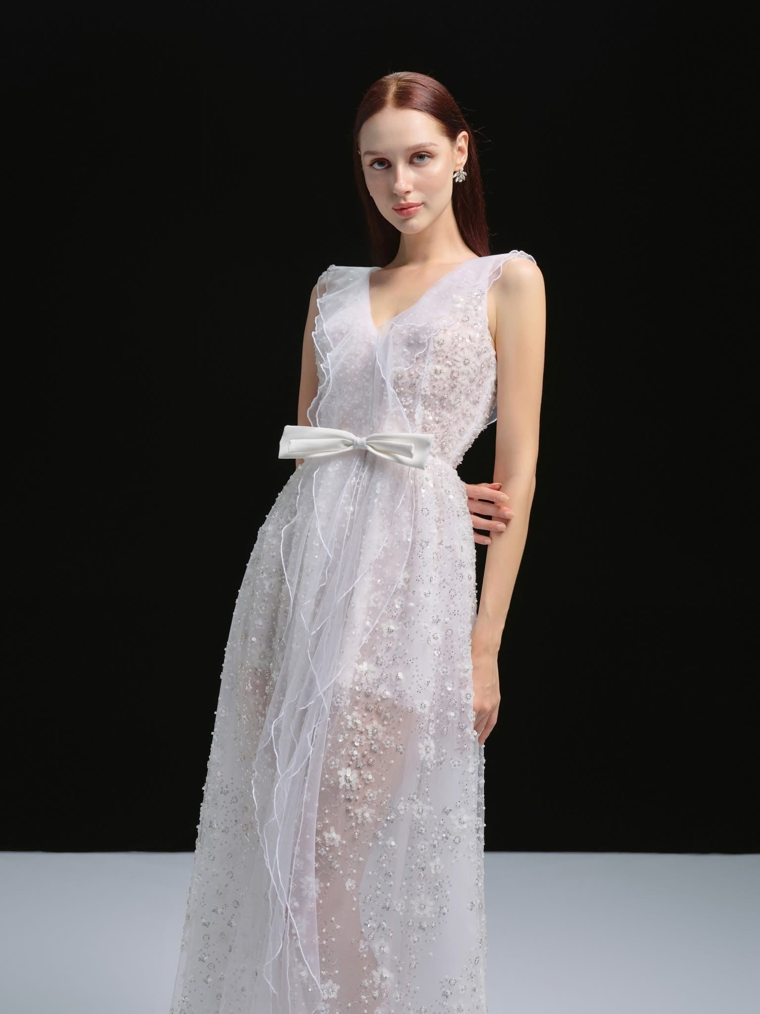 XY Bymyxy White Butterfly Bow Long Dress