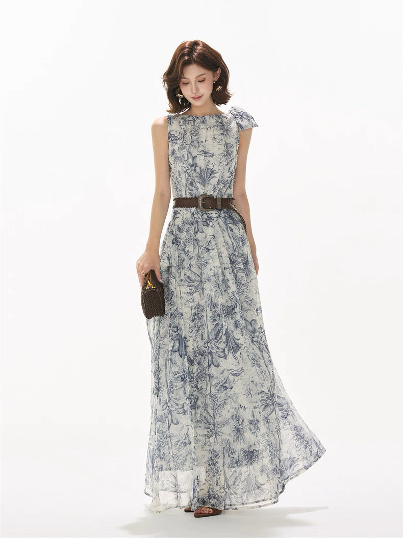 CYNR Norwegian Wood printed chiffon off shoulder dress