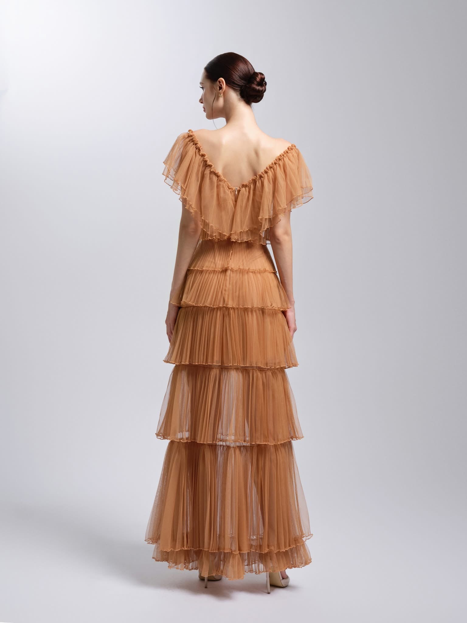 XY Bymyxy Brown Orange Flower Maxi Dress