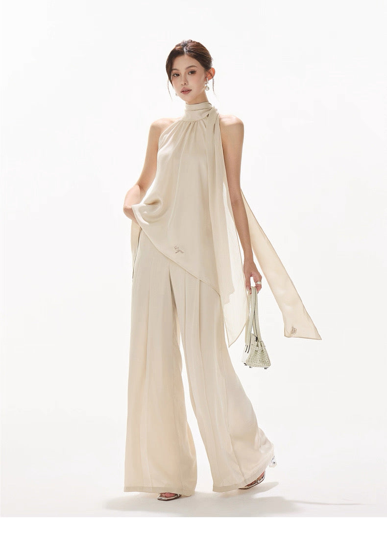 CYNR Satin ribbon irregular neck top