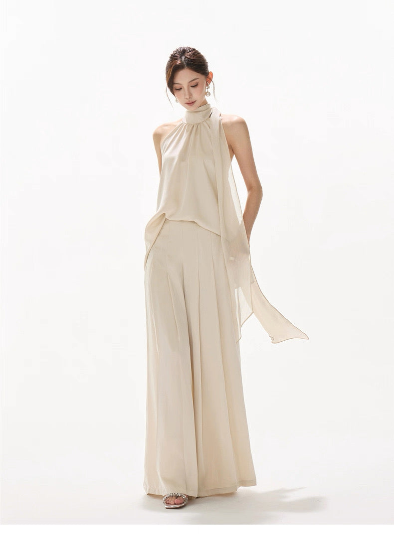 CYNR Satin ribbon irregular neck top
