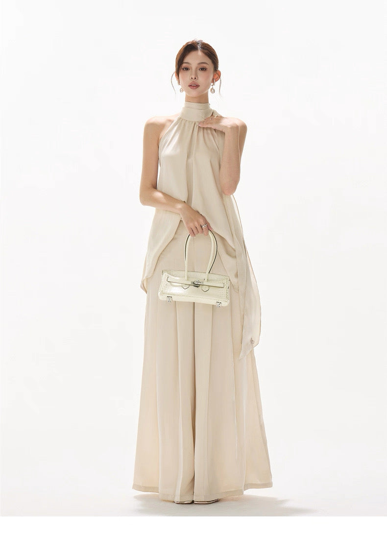 CYNR Satin ribbon irregular neck top