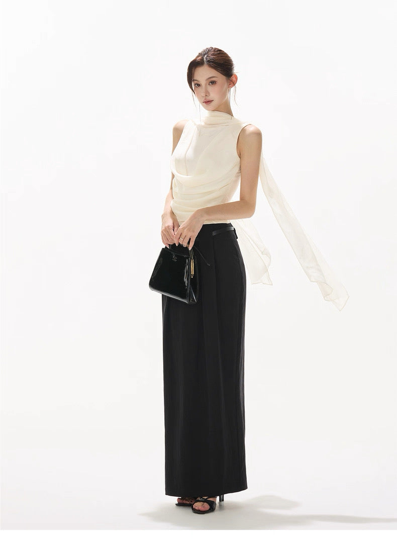 CYNR Chiffon sleeveless ribbon halter neck top