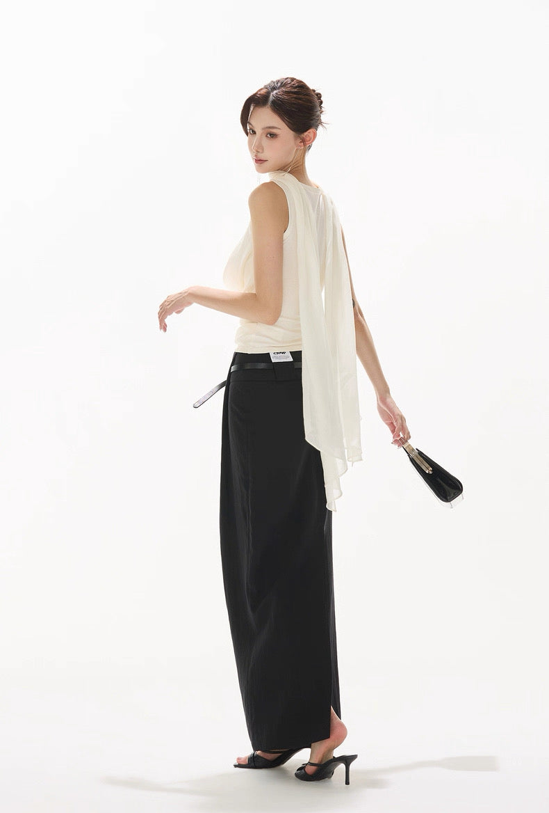 CYNR Chiffon sleeveless ribbon halter neck top