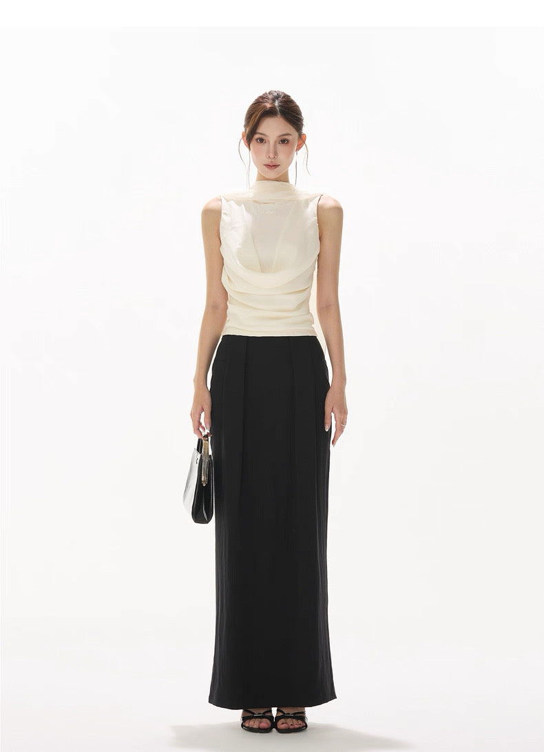 CYNR Chiffon sleeveless ribbon halter neck top