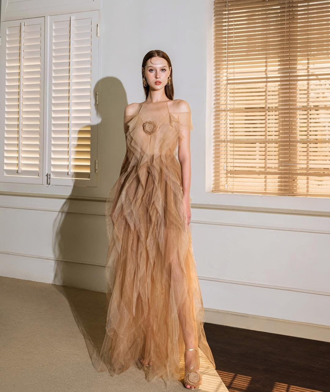 XY Bymyxy Brown nude rose fall dress