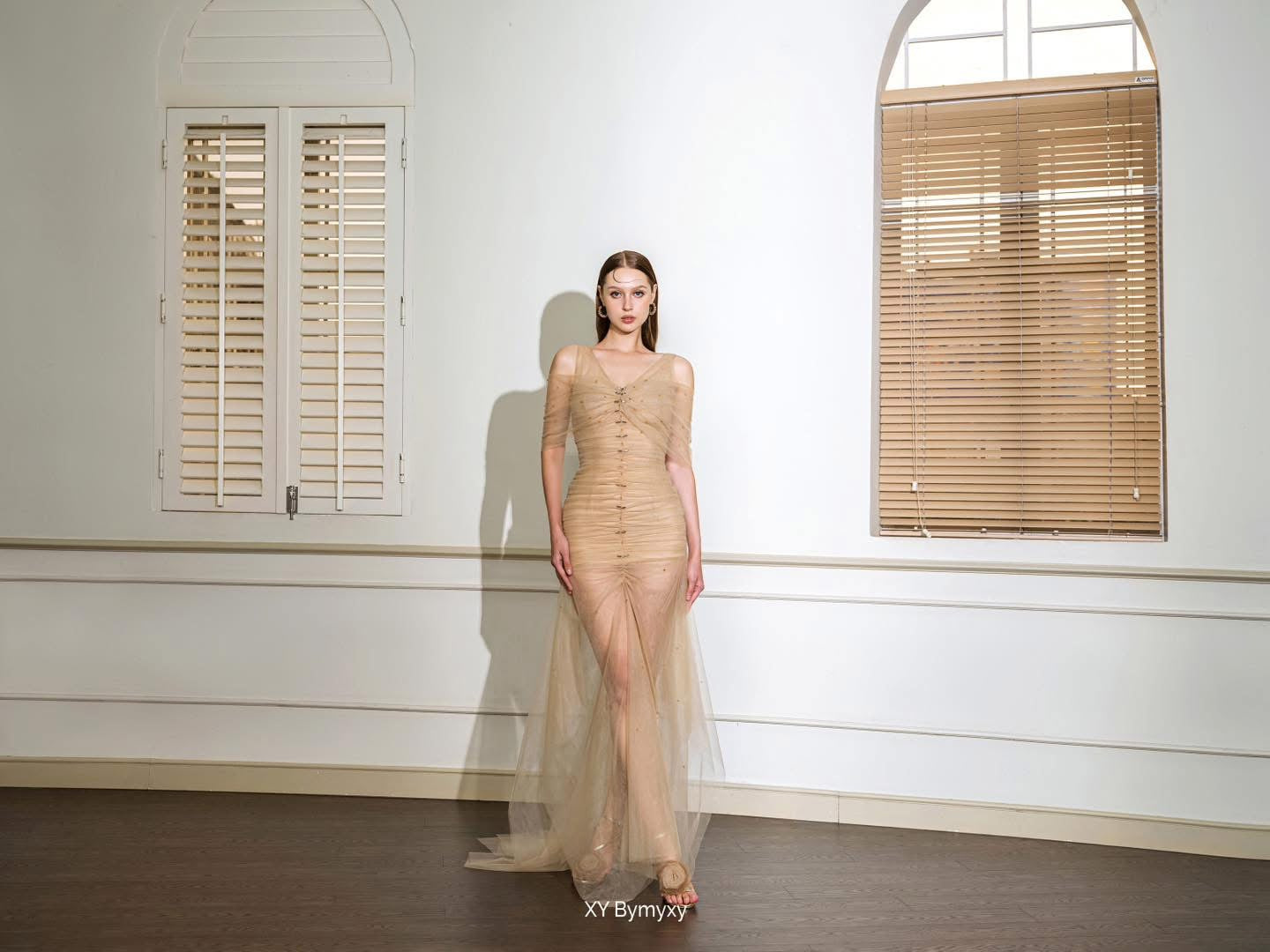 XY Bymyxy Brown nude rose fall dress