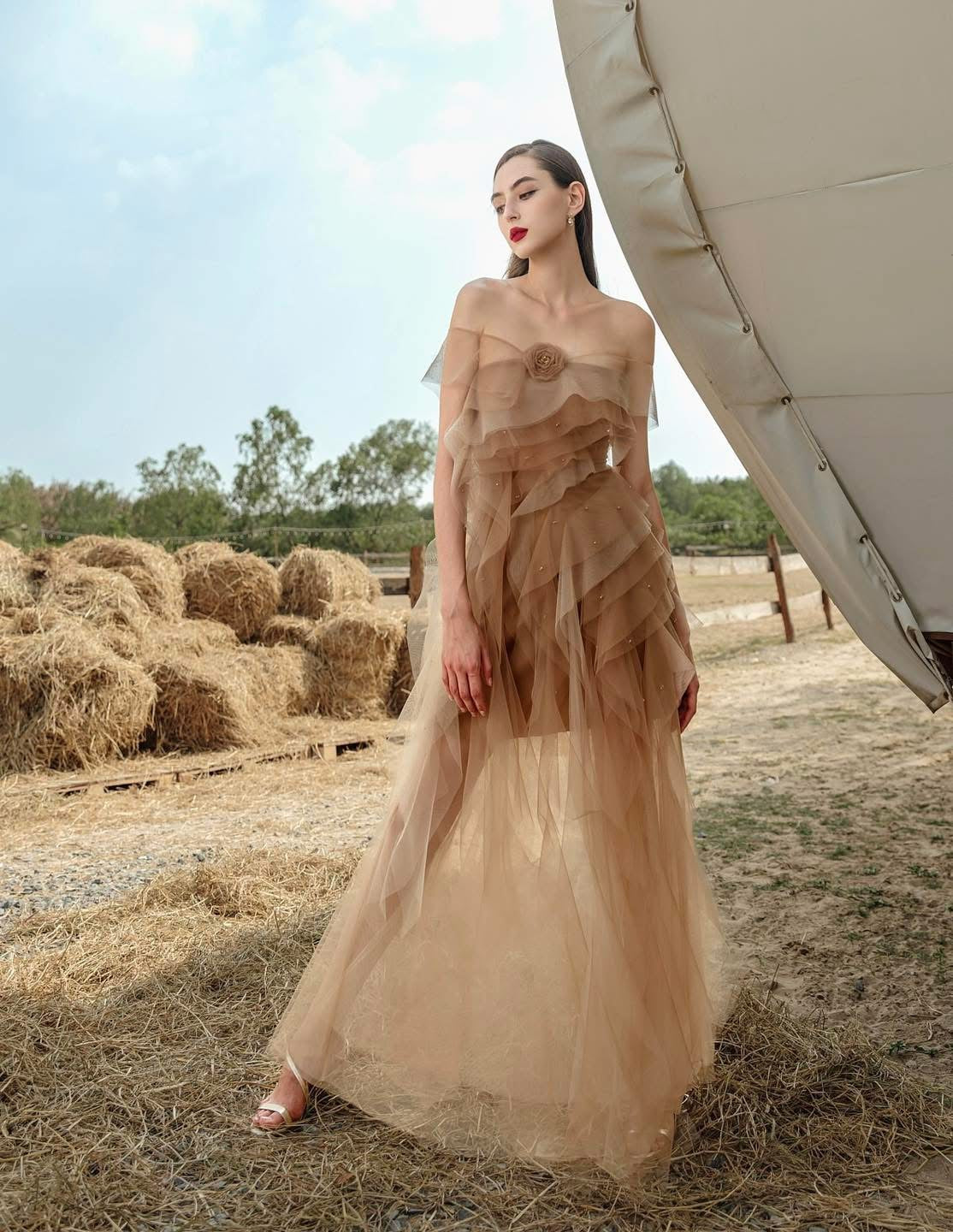 XY Bymyxy Nude Shoulder Midi Dress (2styling options)