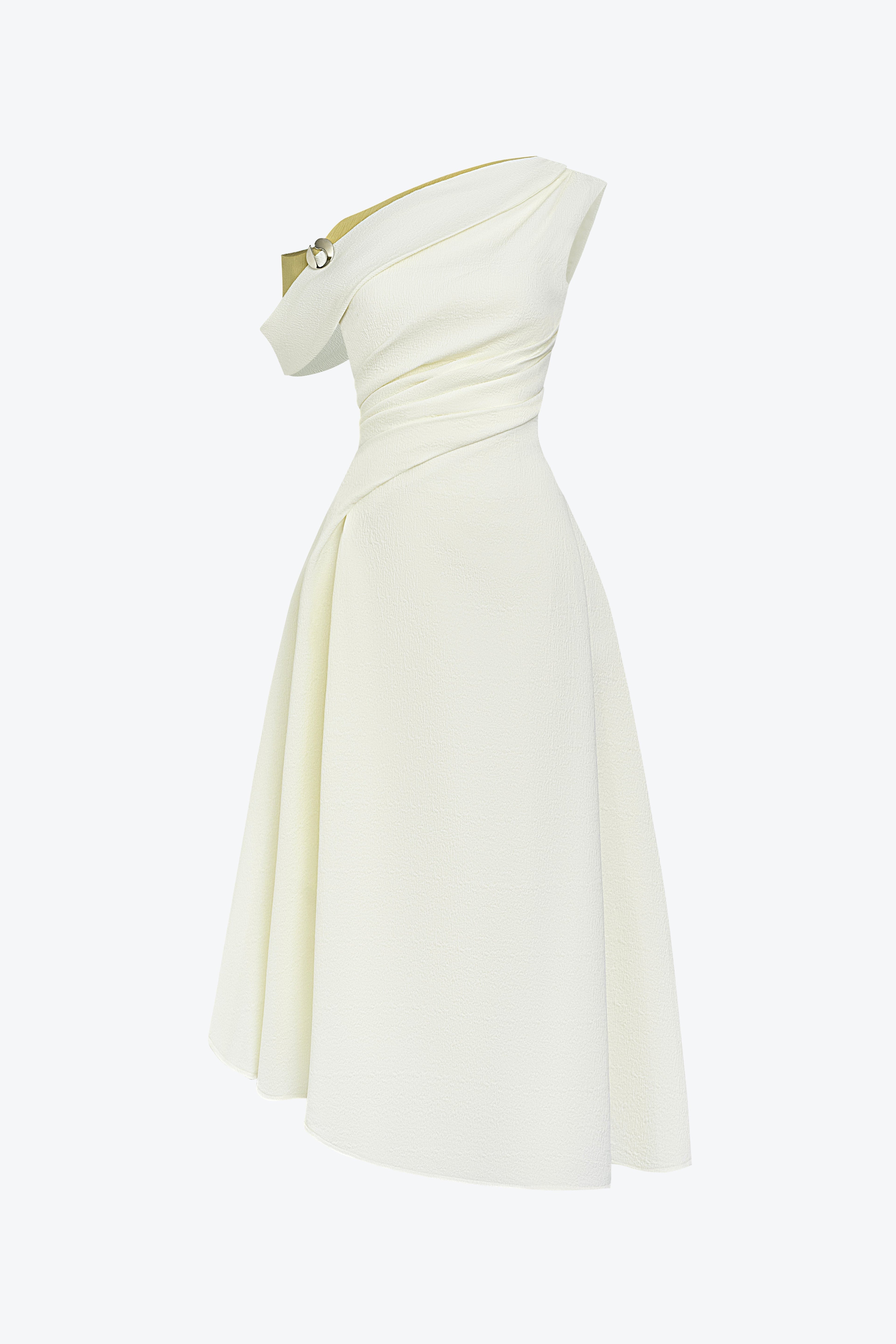 BYDENIO Elan Two-tone Off-shoulder Midi Dress