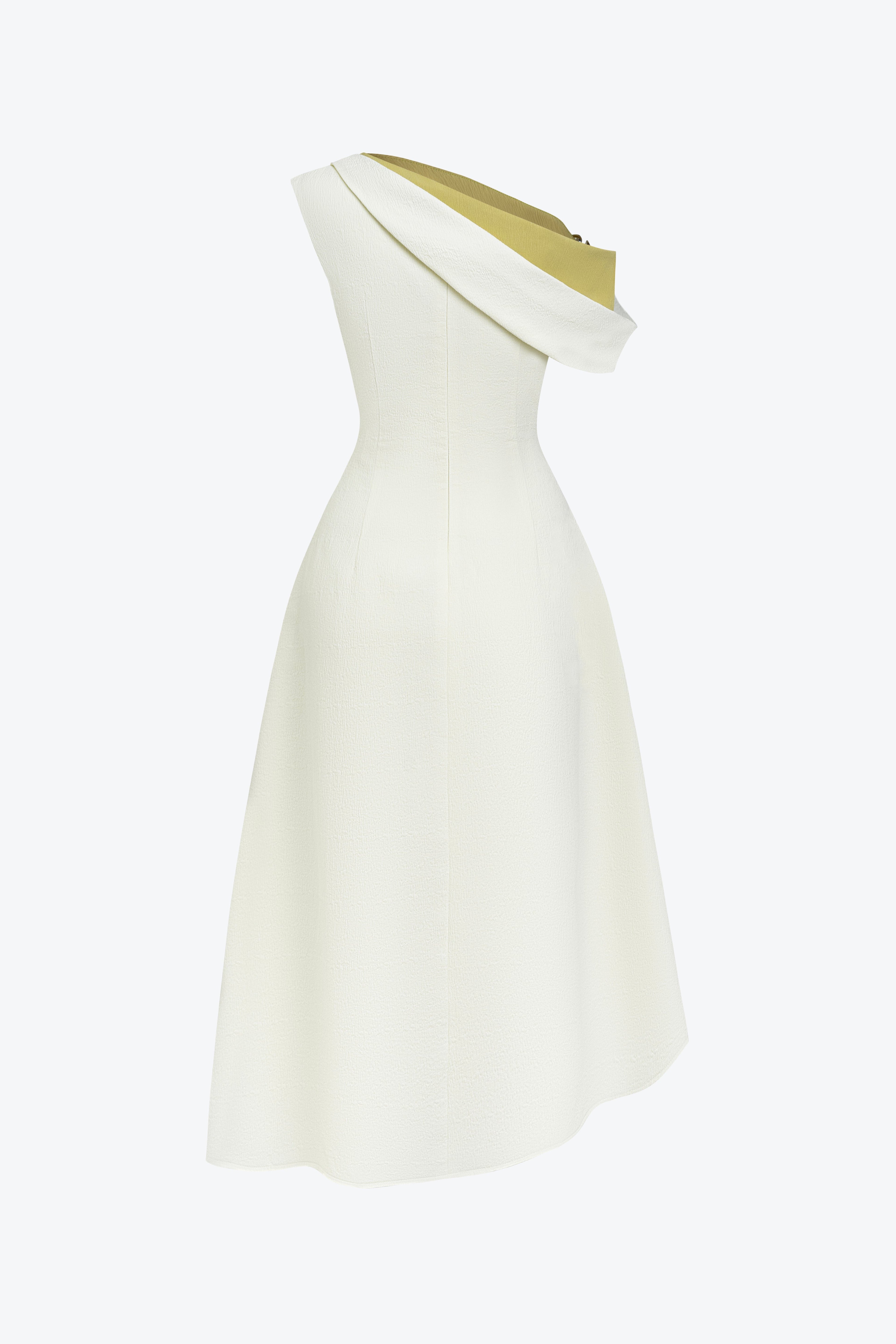 BYDENIO Elan Two-tone Off-shoulder Midi Dress