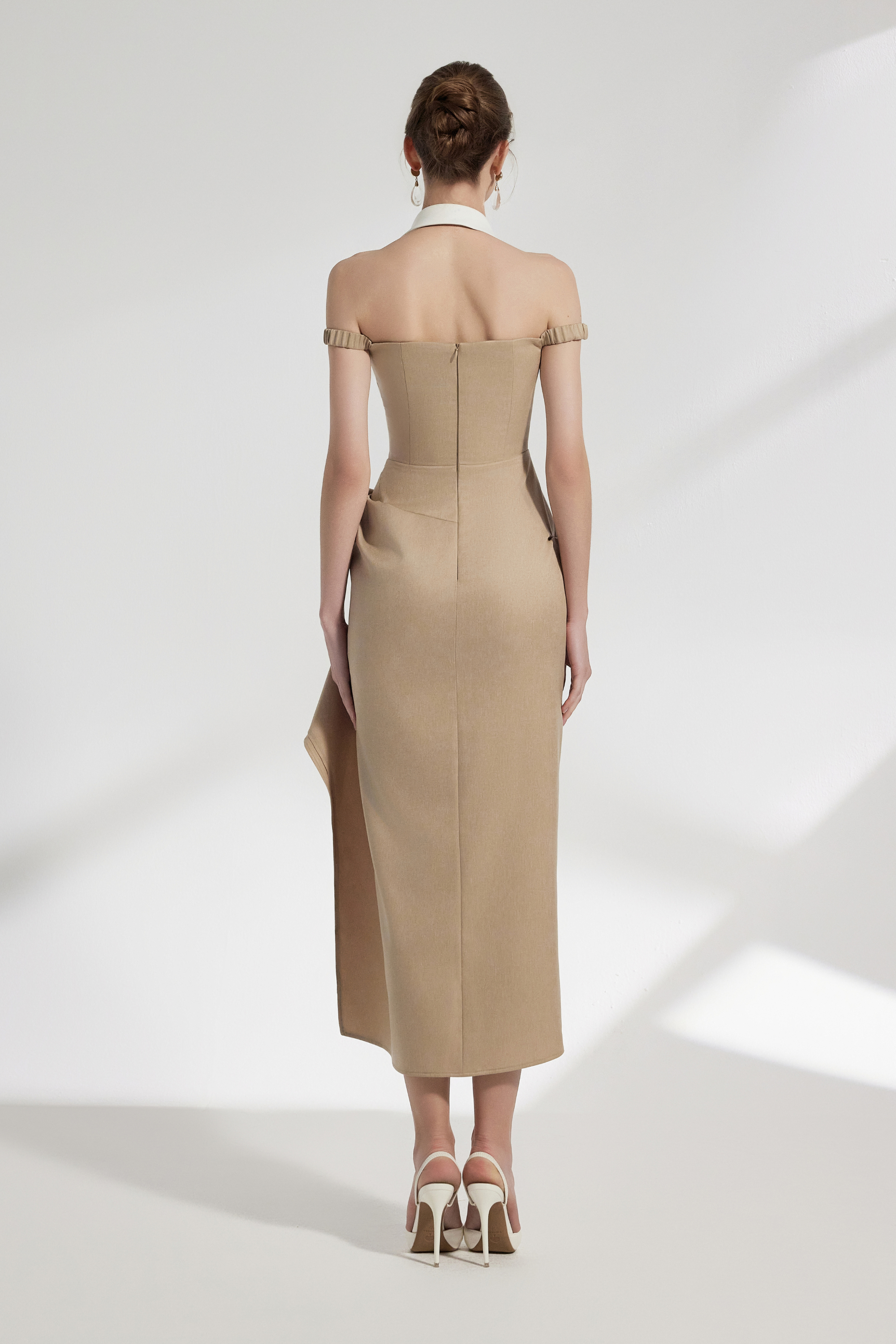 BYDENIO Elix Draped Midi Dress With Collar