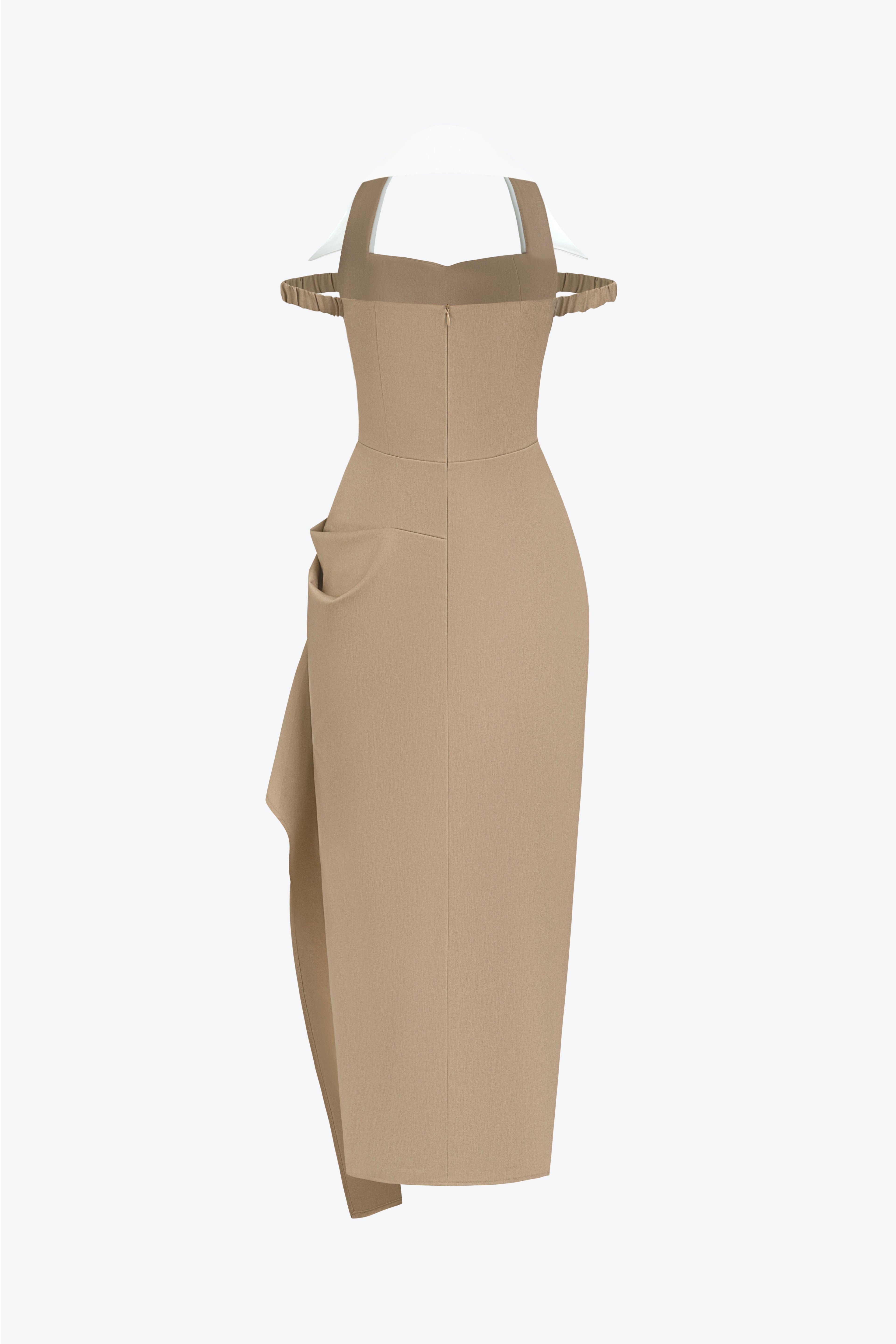 BYDENIO Elix Draped Midi Dress With Collar