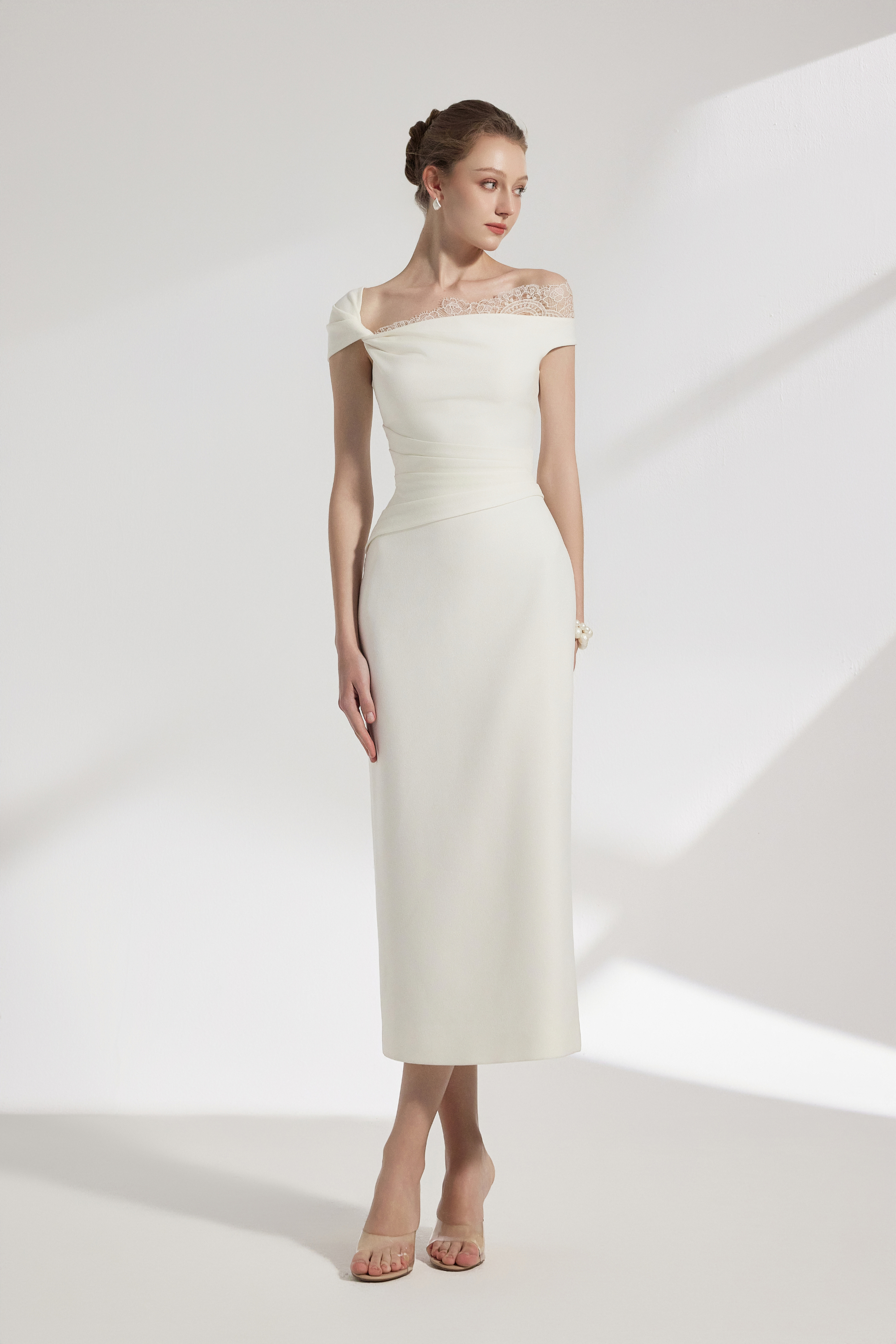 BYDENIO Elysian One-shoulder Midi Dress With Lace Detail