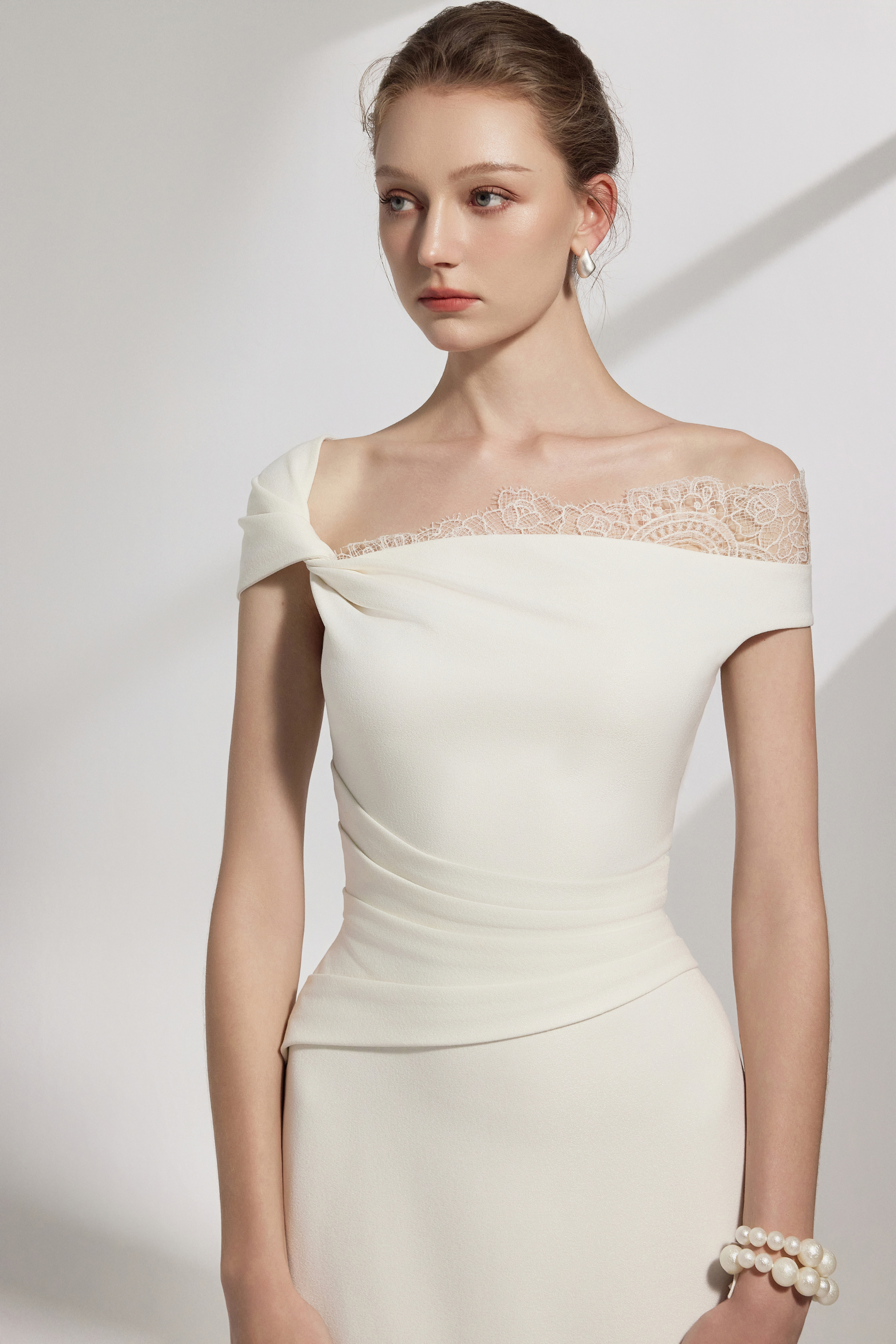 BYDENIO Elysian One-shoulder Midi Dress With Lace Detail