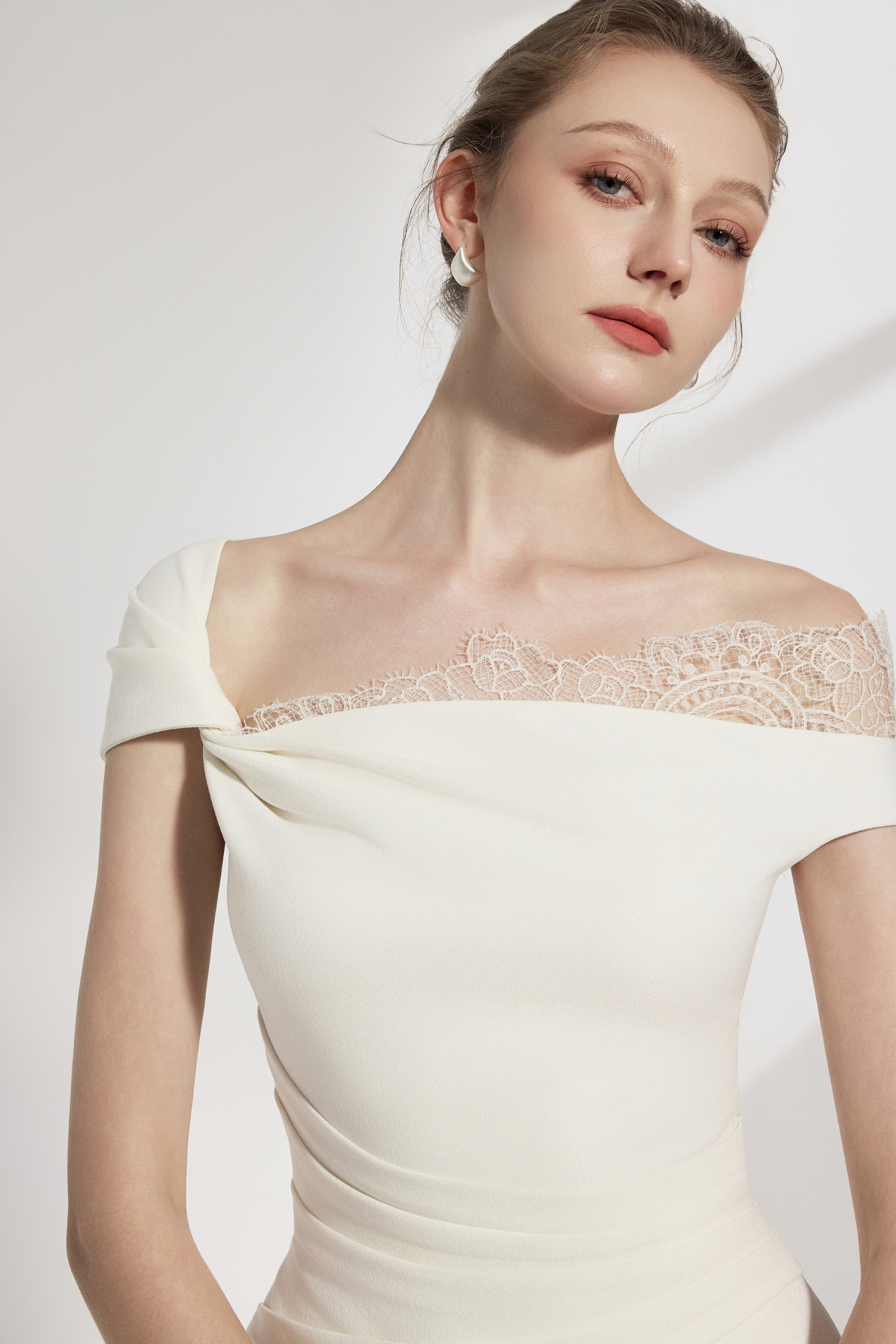 BYDENIO Elysian One-shoulder Midi Dress With Lace Detail