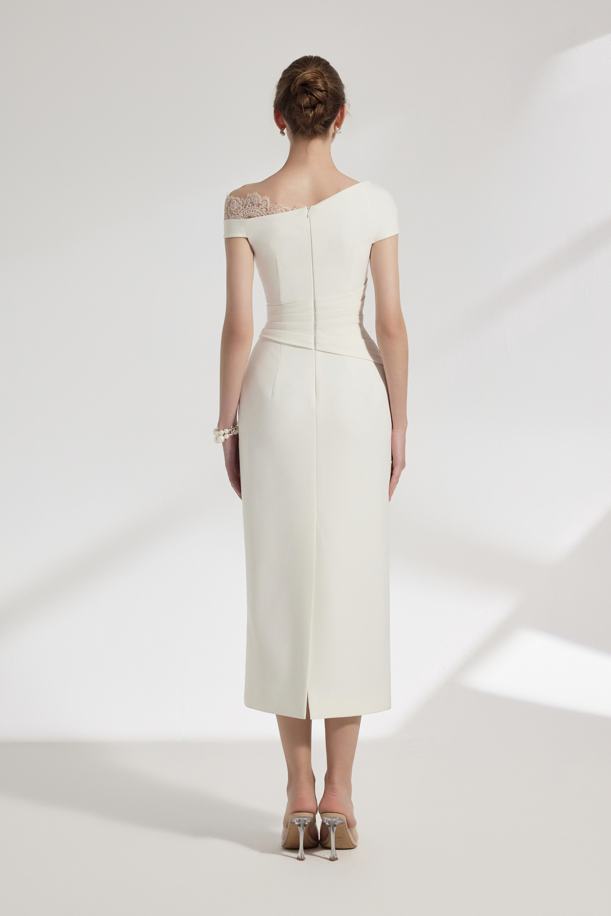 BYDENIO Elysian One-shoulder Midi Dress With Lace Detail