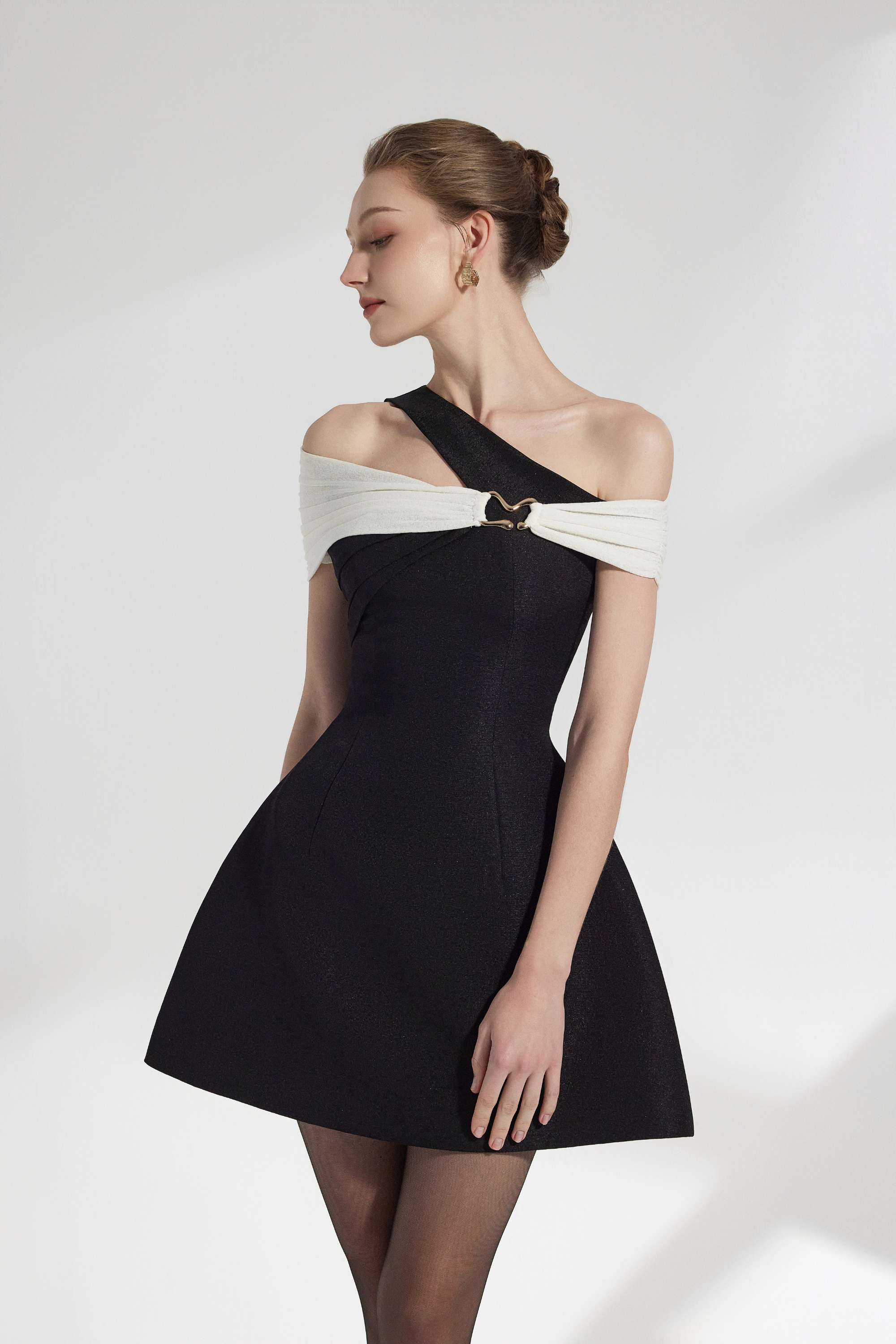 BYDENIO Noir Asymmetric A-line Mini Dress