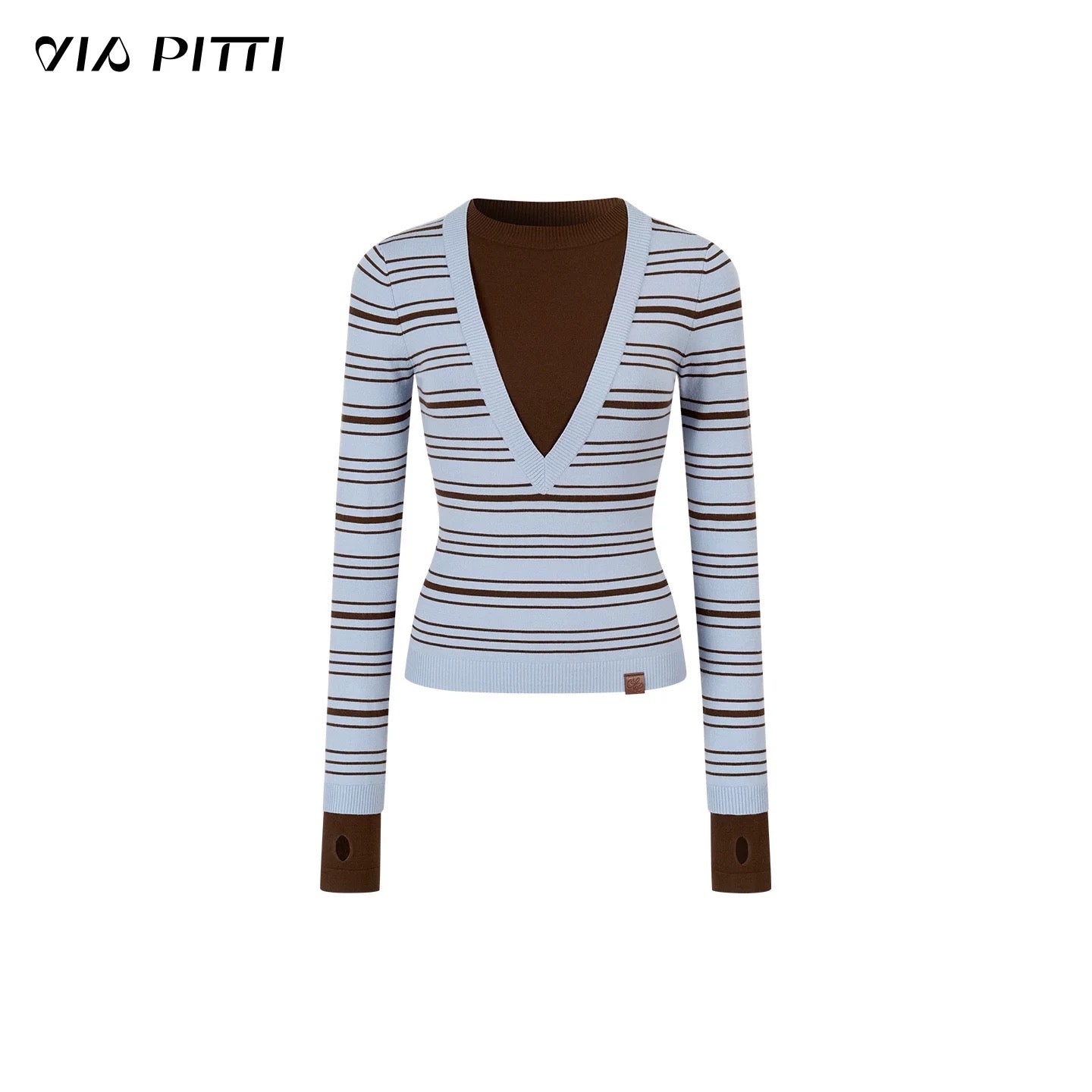 VIA PITTI VIADK637 Contrast striped round neck long sleeved knitted sweater