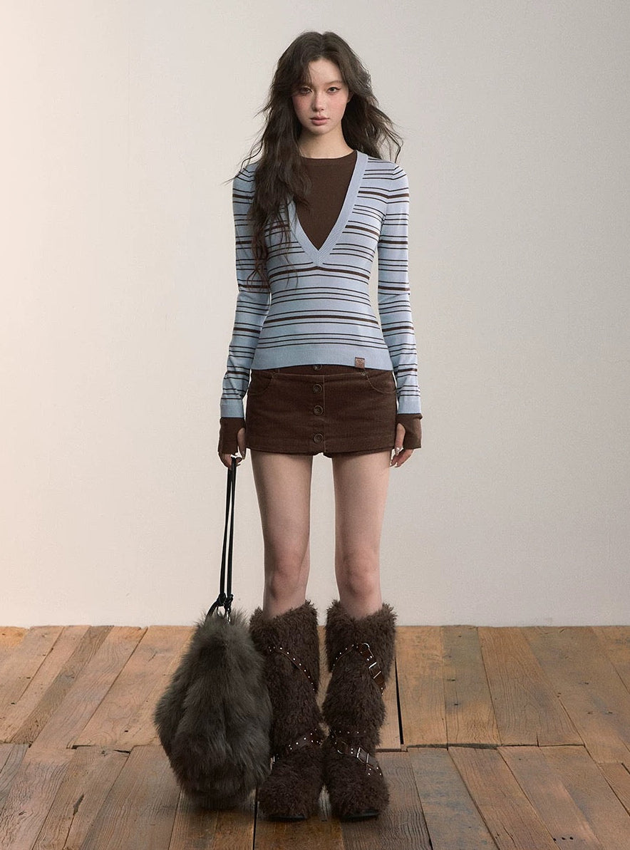 VIA PITTI VIADK637 Contrast striped round neck long sleeved knitted sweater