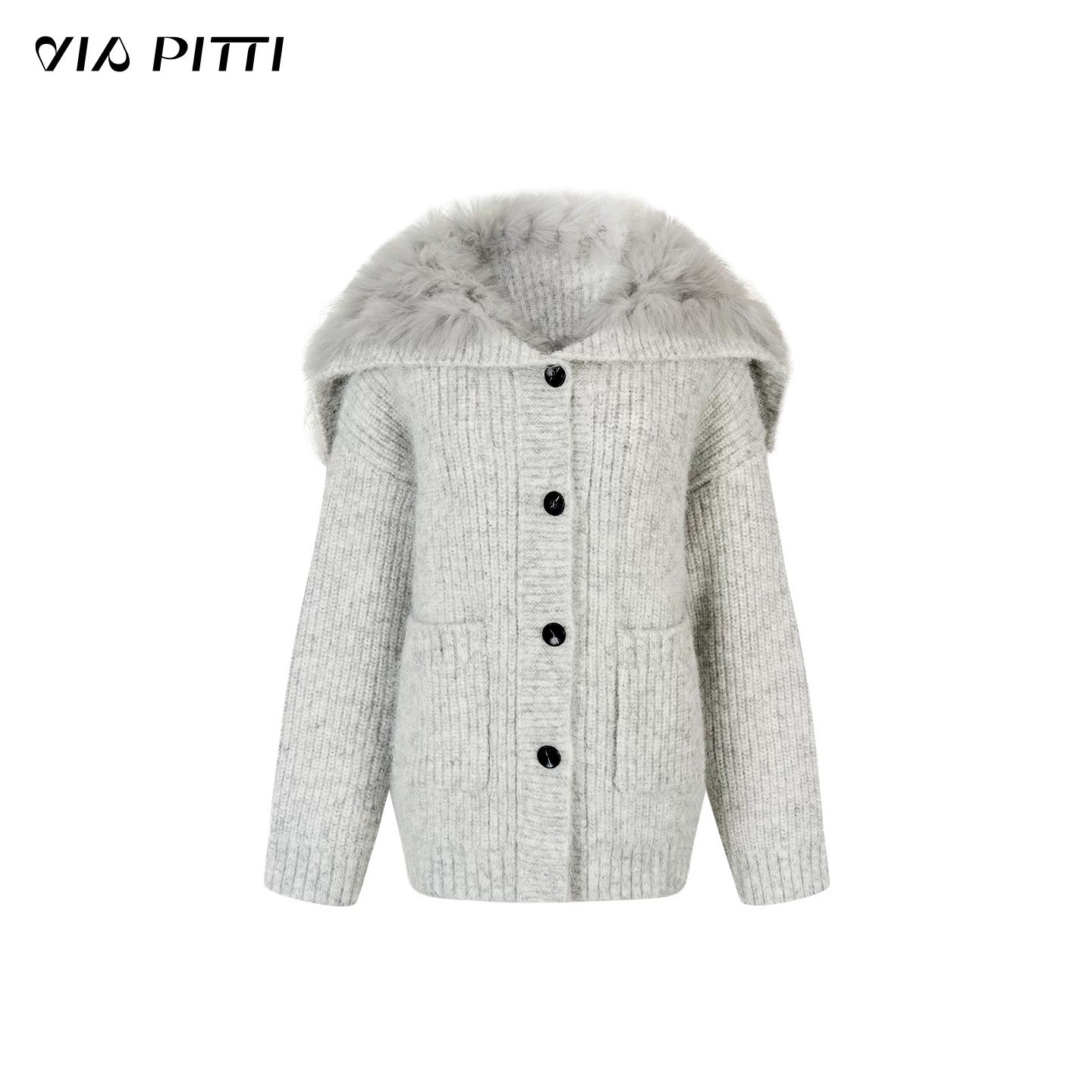 VIA PITTI VIADK672 Big collar plush cardigan