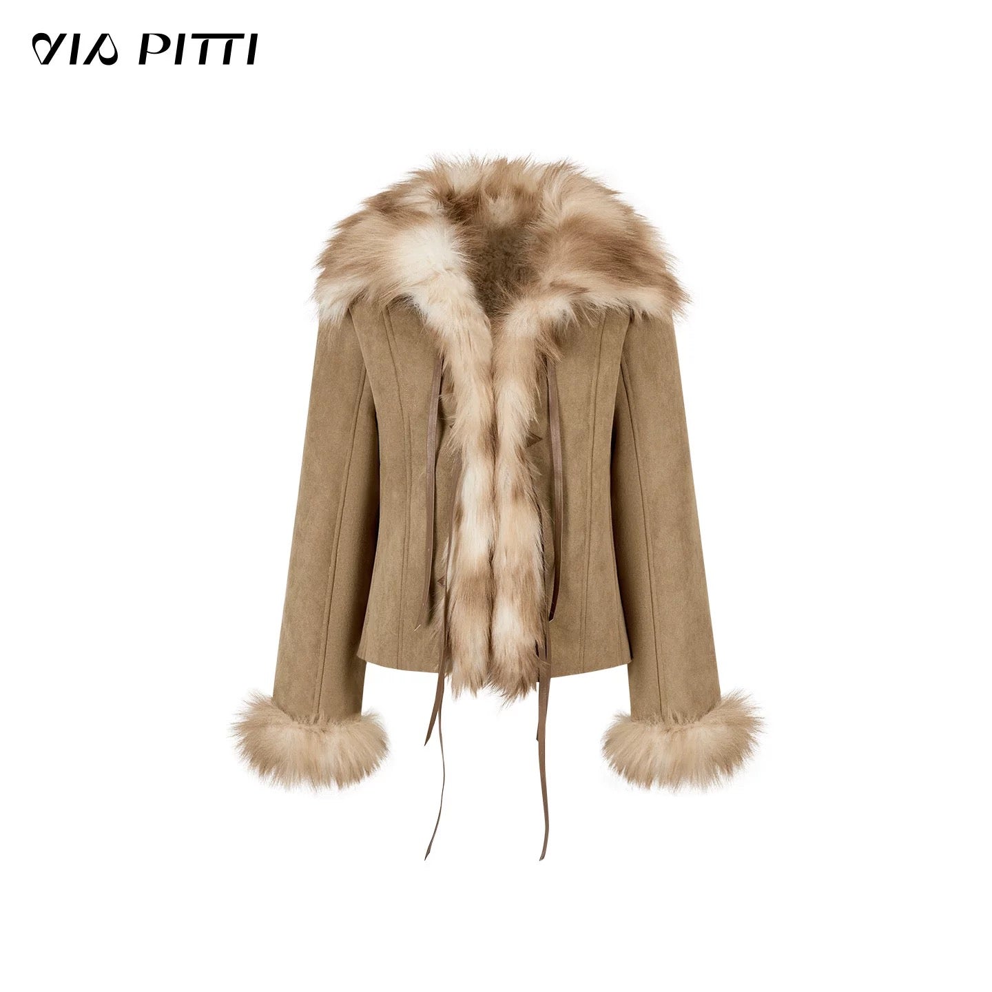 VIA PITTI in stock VIADC590 Bow tie strap imitation fur one-piece jacket