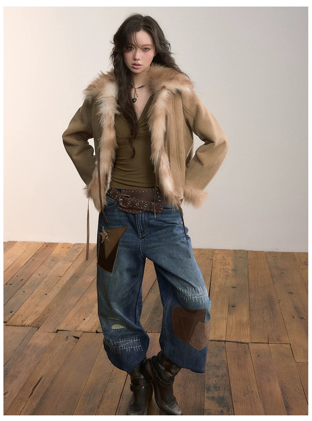 VIA PITTI in stock VIADC590 Bow tie strap imitation fur one-piece jacket