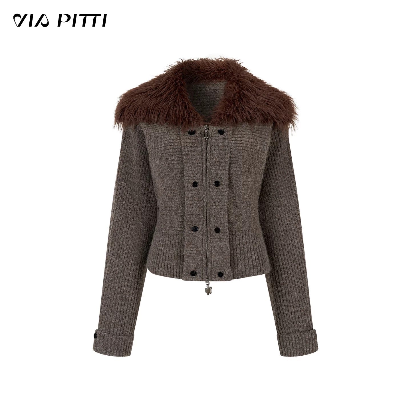 VIA PITTI VIADK671 Plush collar waist cinching lapel jacket