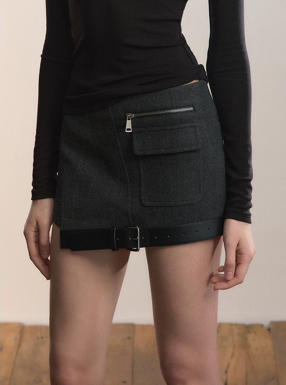 VIA PITTI VIADS616 Splicing irregular hemline woolen skirt