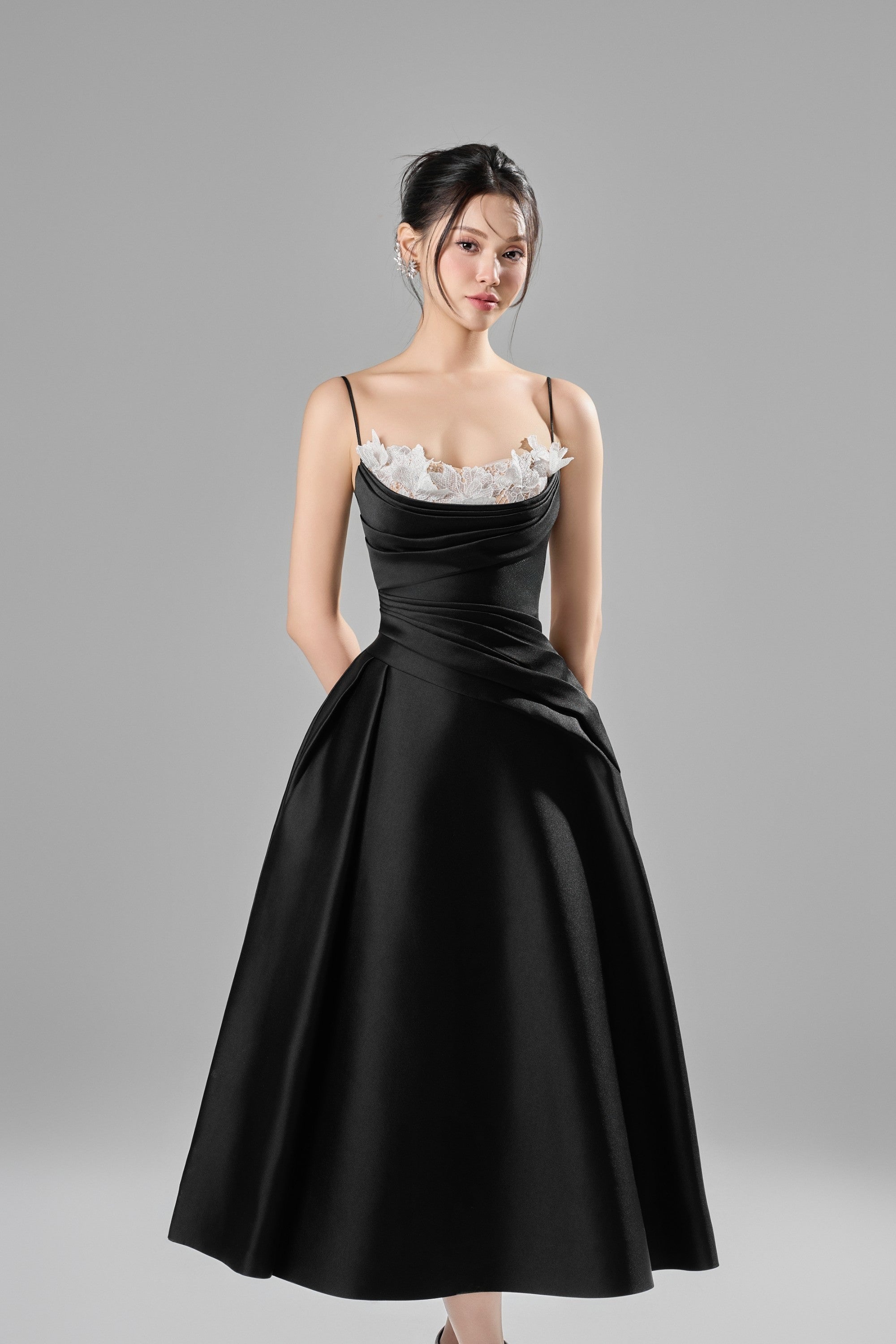 BYDENIO Alessa Draping Lace Midi Dress