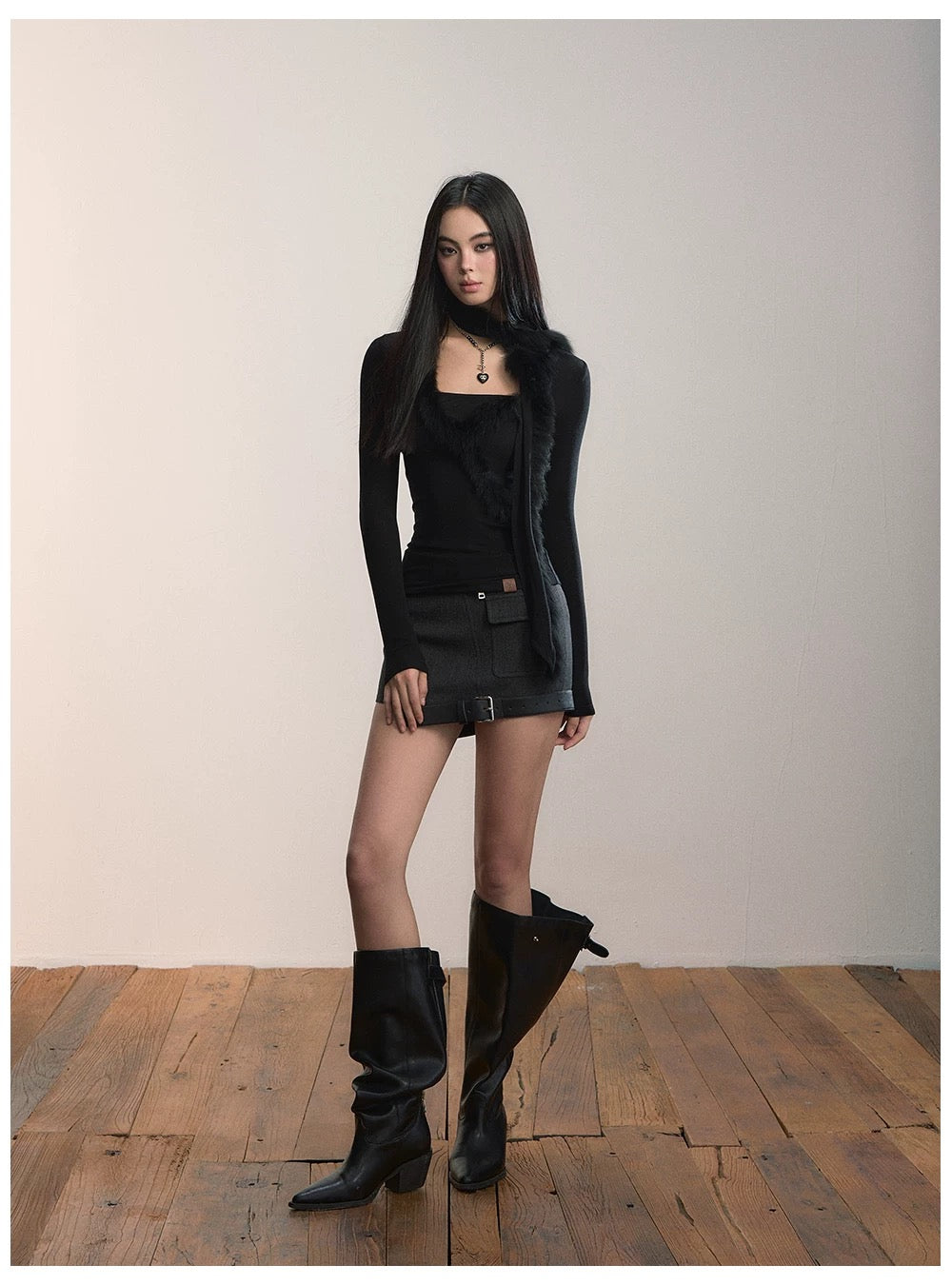 VIA PITTI VIADS616 Splicing irregular hemline woolen skirt
