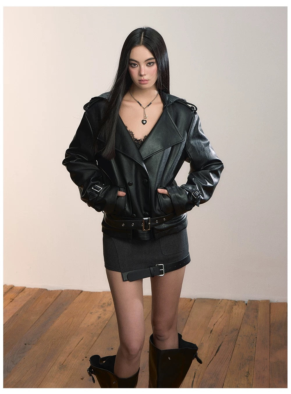 VIA PITTI VIADS616 Splicing irregular hemline woolen skirt