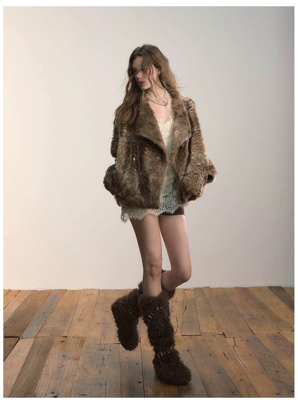 VIA PITTI VIADC598 Embossed large lapel faux fur jacket