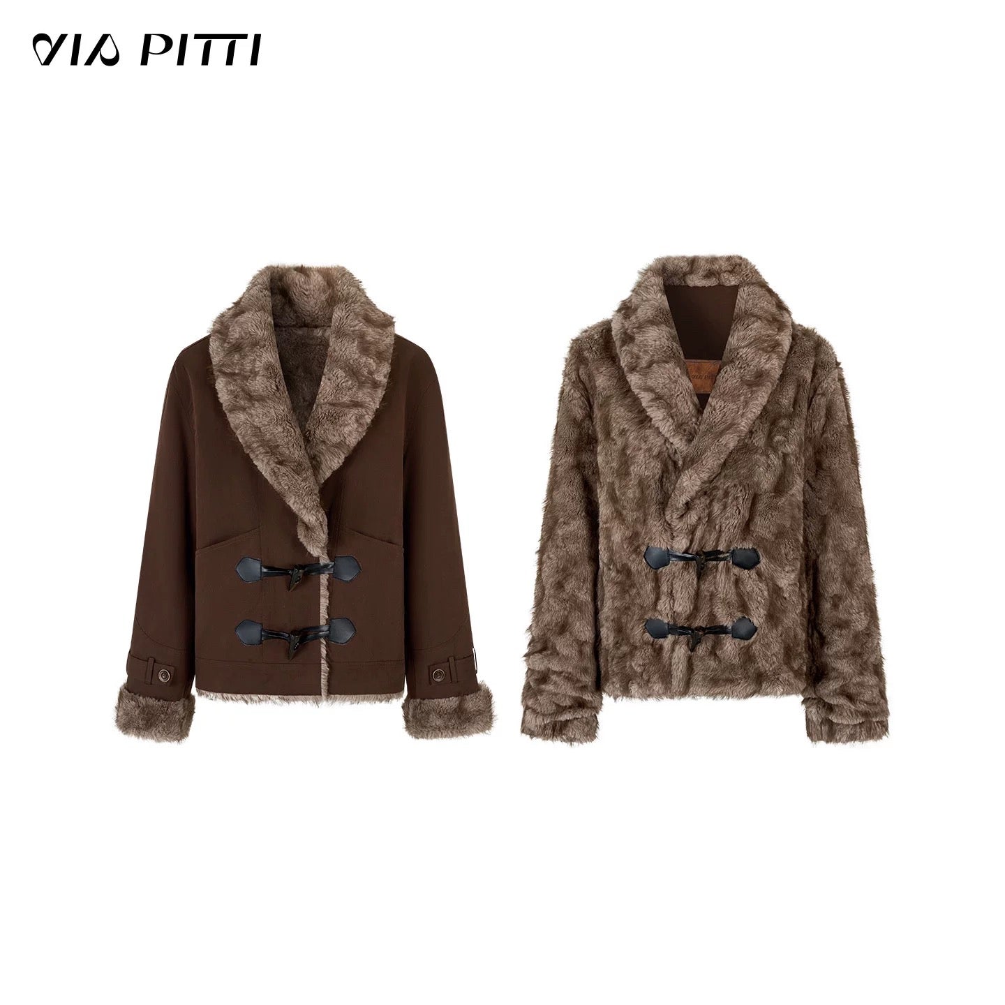 VIA PITTI VIADK577 Environmentally friendly fur cow horn buckle jacket