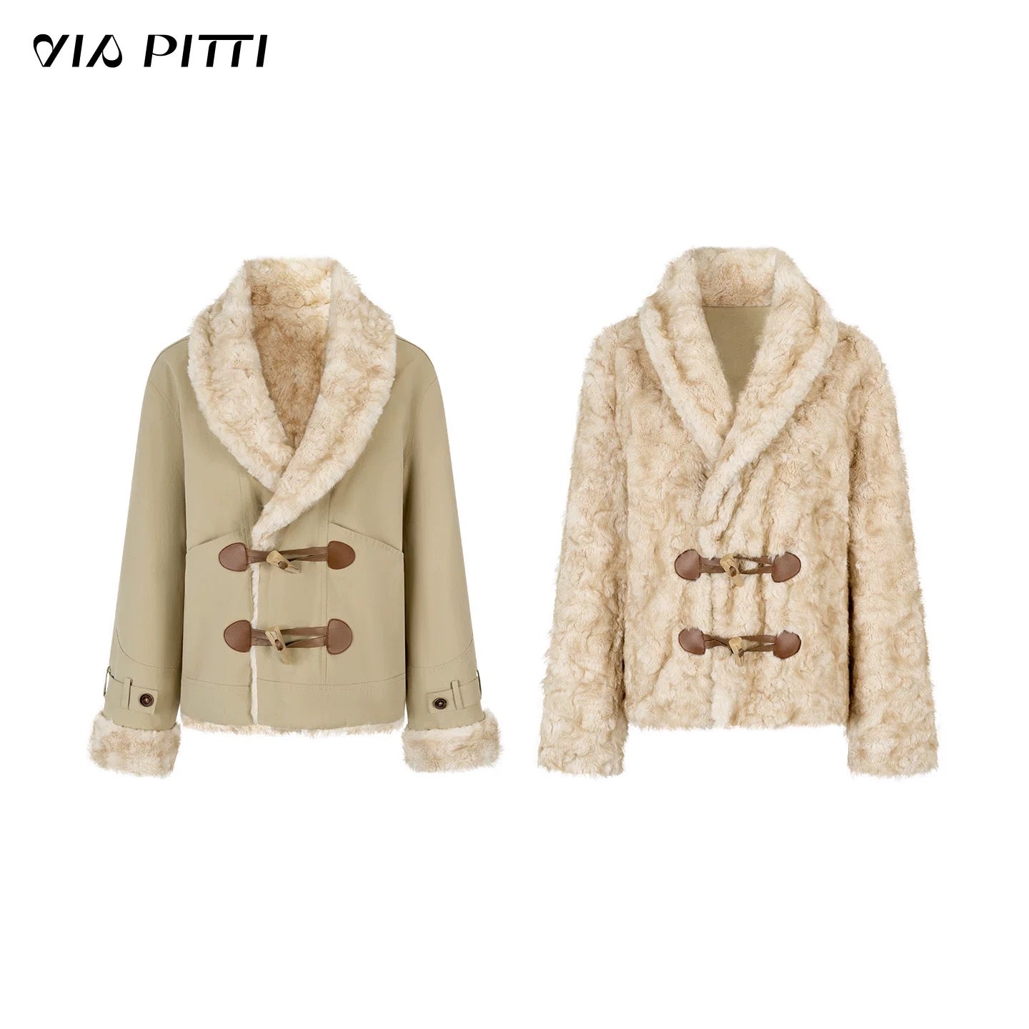VIA PITTI VIADK577 Environmentally friendly fur cow horn buckle jacket
