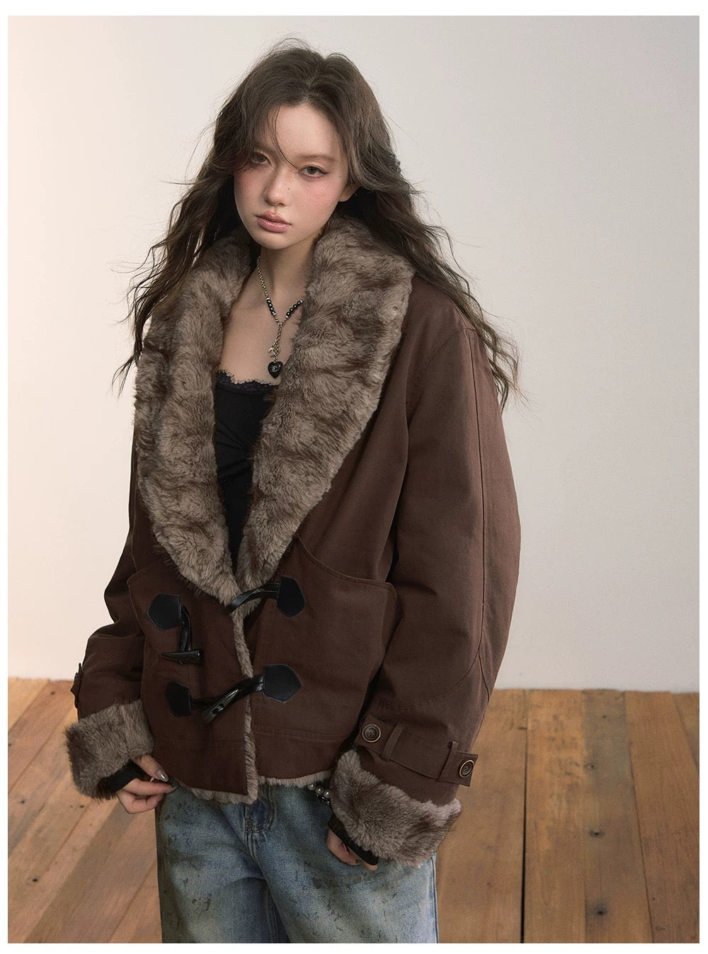 VIA PITTI VIADK577 Environmentally friendly fur cow horn buckle jacket