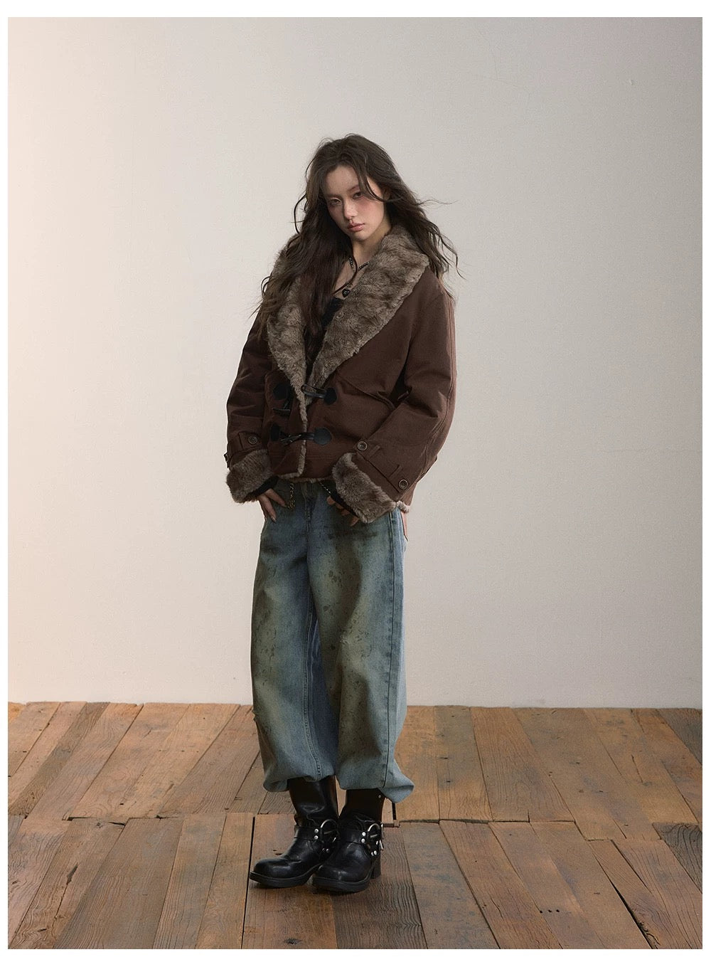 VIA PITTI VIADK577 Environmentally friendly fur cow horn buckle jacket