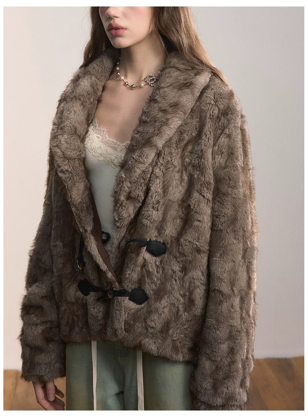 VIA PITTI VIADK577 Environmentally friendly fur cow horn buckle jacket