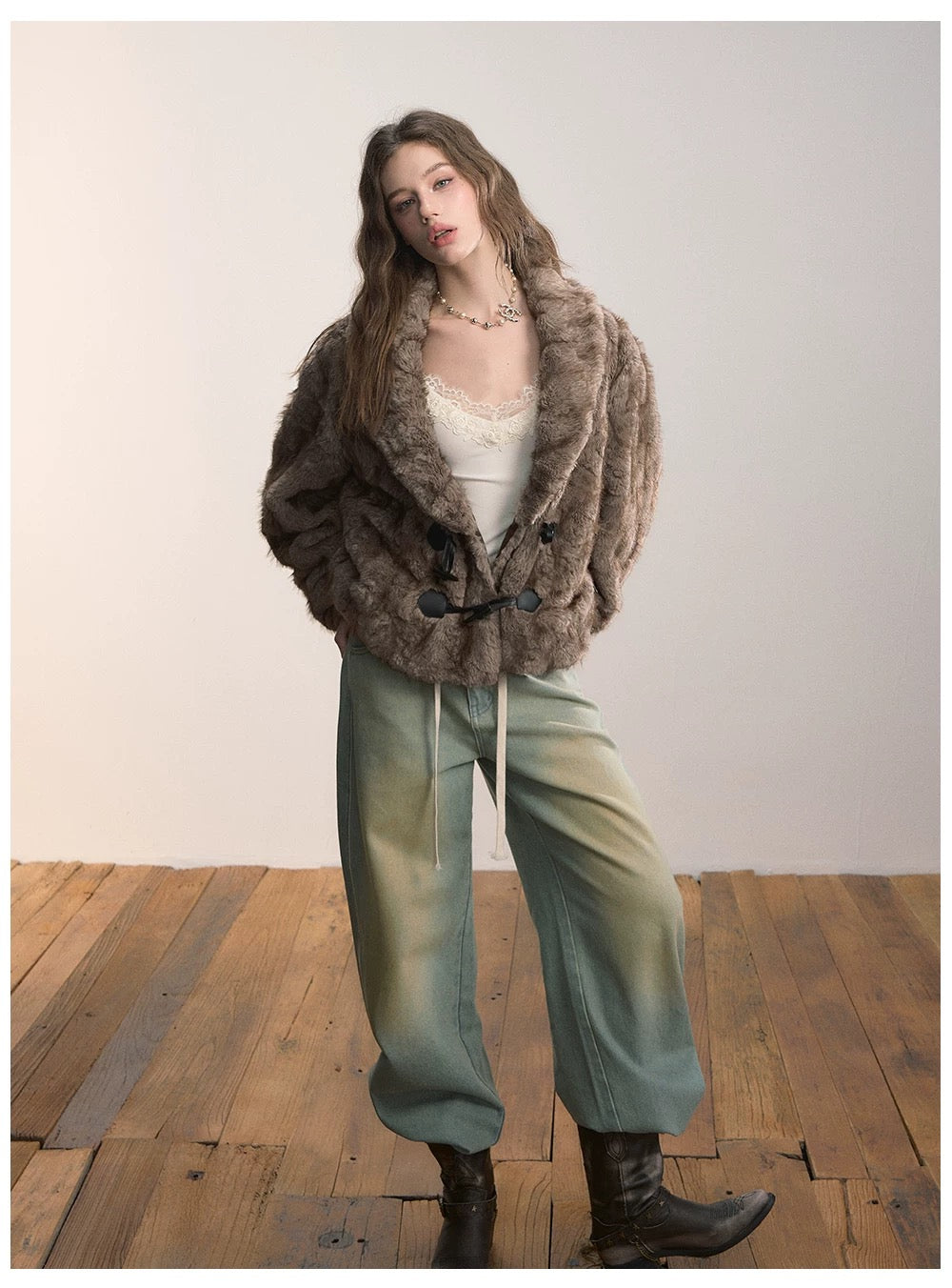 VIA PITTI VIADK577 Environmentally friendly fur cow horn buckle jacket