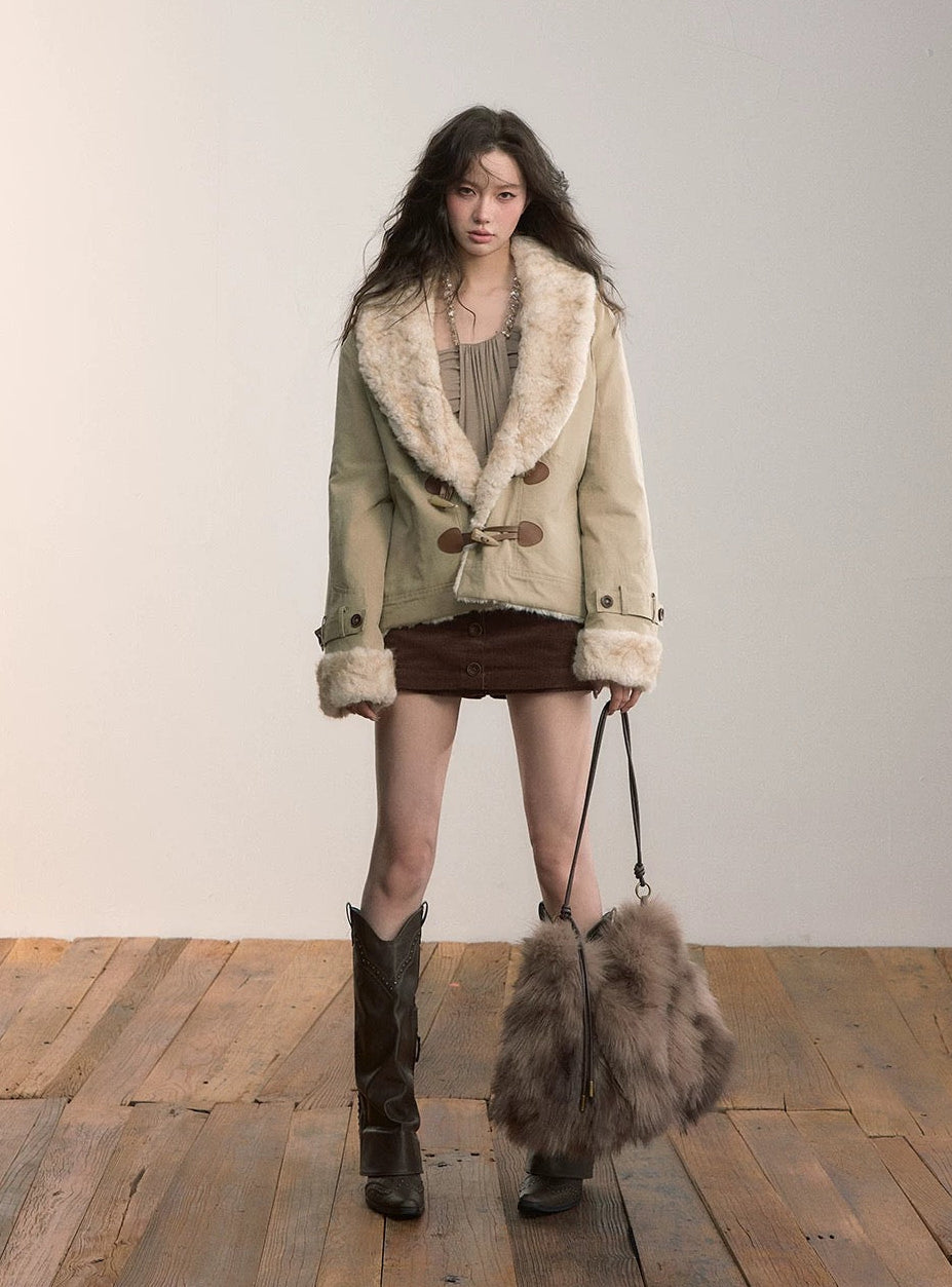 VIA PITTI VIADK577 Environmentally friendly fur cow horn buckle jacket