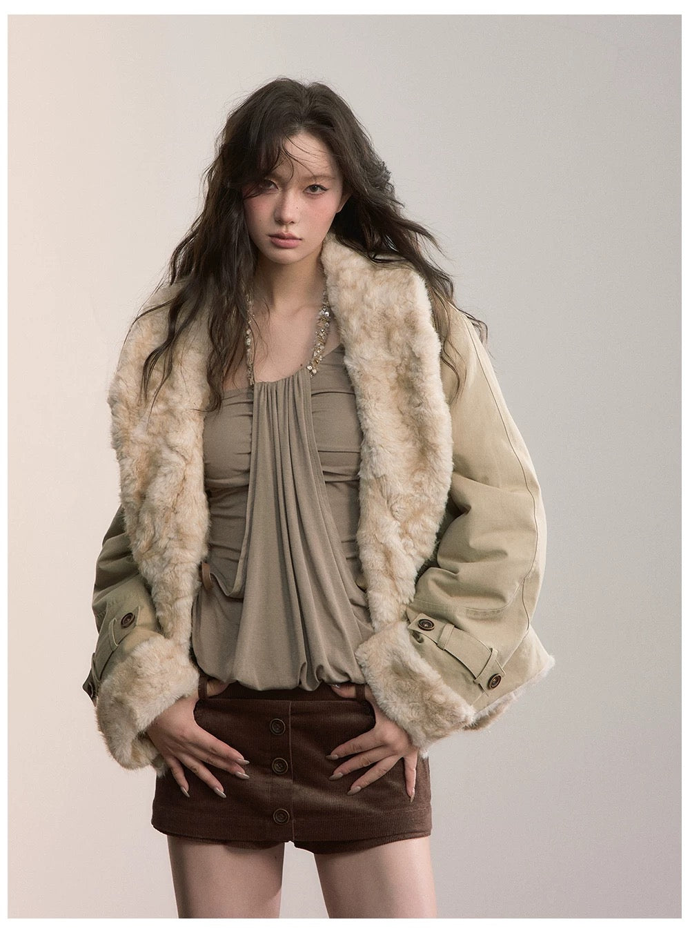 VIA PITTI VIADK577 Environmentally friendly fur cow horn buckle jacket