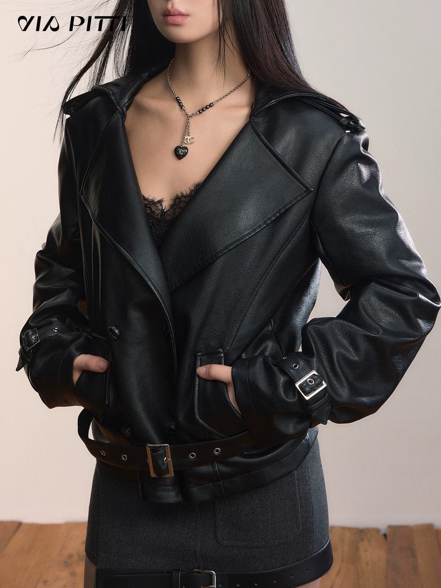 VIA PITTI VIADC578 Hooded motorcycle leather jacket