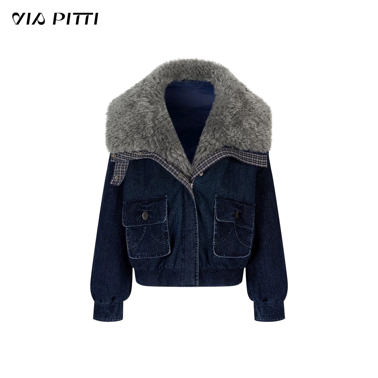 VIA PITTI VIADC664 Velvet denim fur collar down jacket