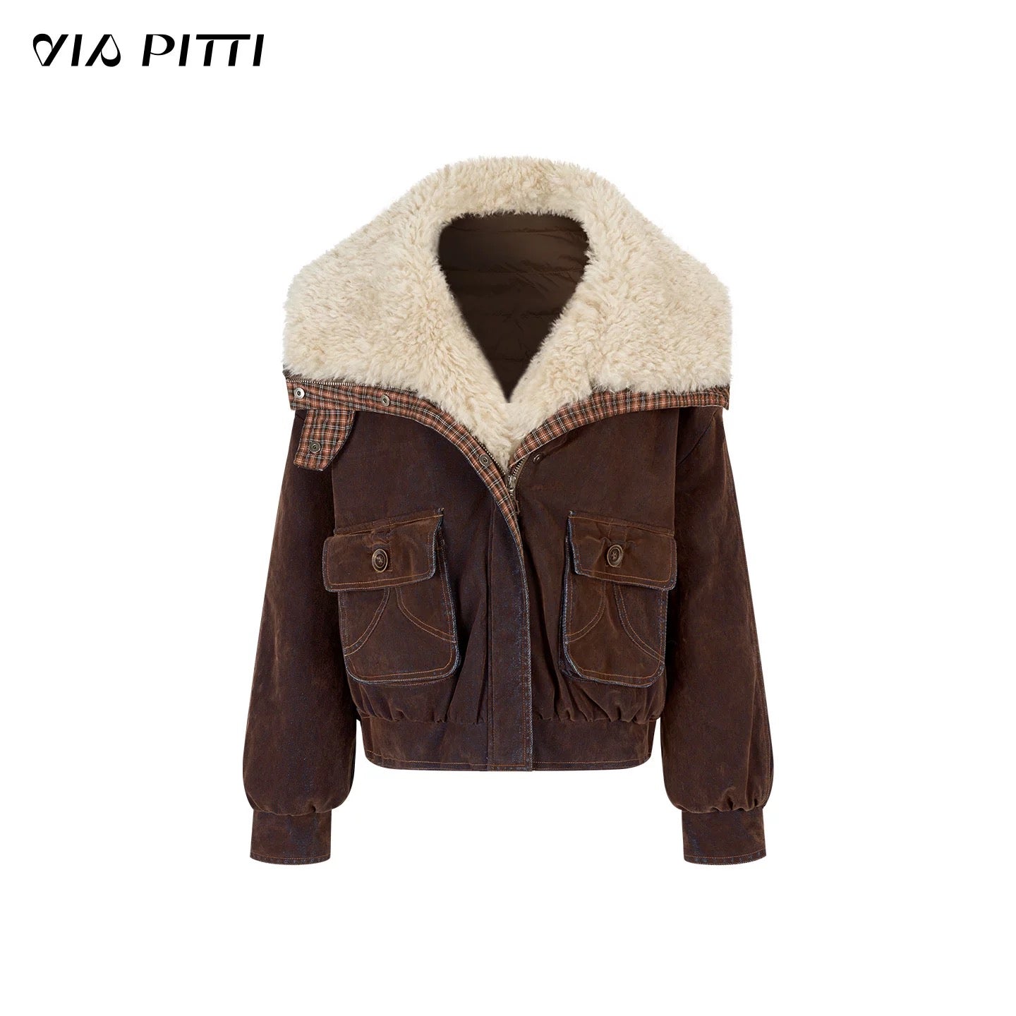 VIA PITTI VIADC664 Velvet denim fur collar down jacket