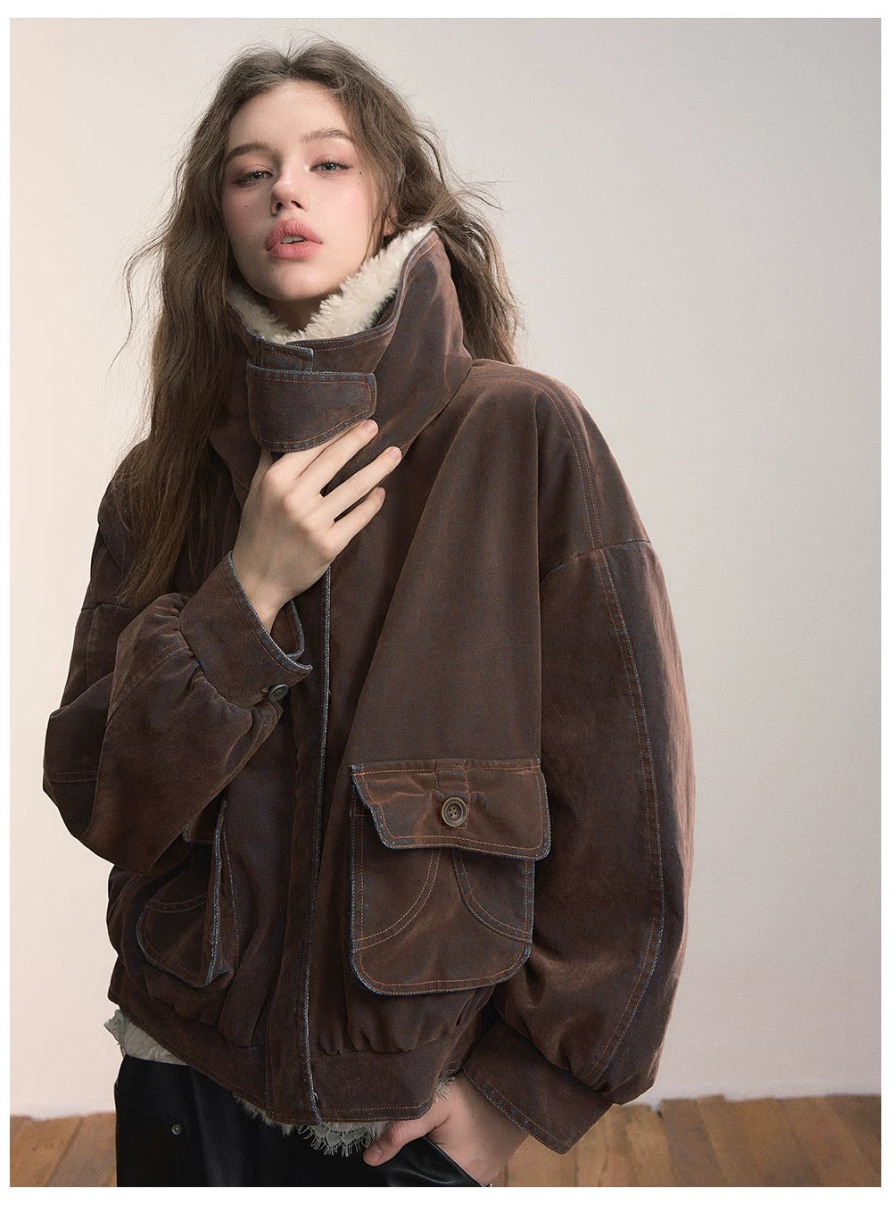 VIA PITTI VIADC664 Velvet denim fur collar down jacket
