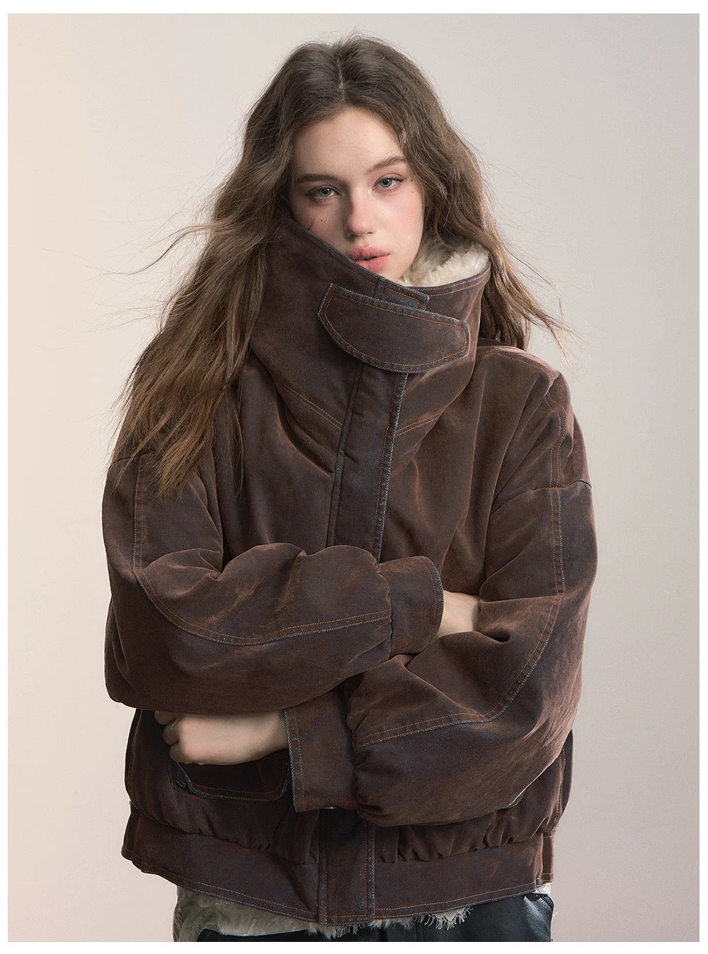 VIA PITTI VIADC664 Velvet denim fur collar down jacket