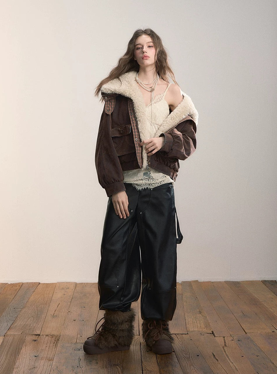 VIA PITTI VIADC664 Velvet denim fur collar down jacket